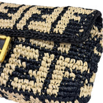 Fendi Black Raffia Zucca Shoulder Baguette