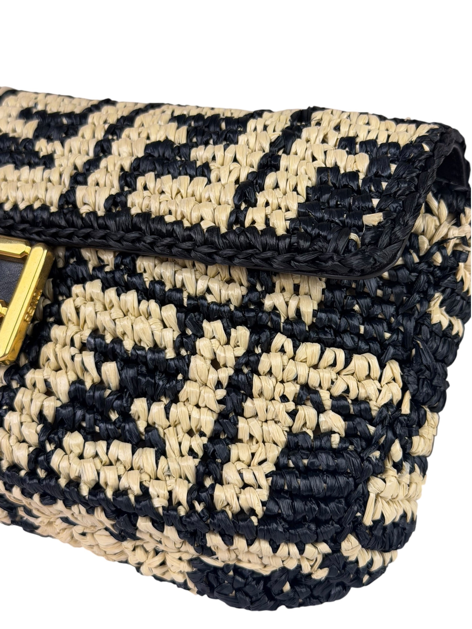 Fendi Black Raffia Zucca Shoulder Baguette