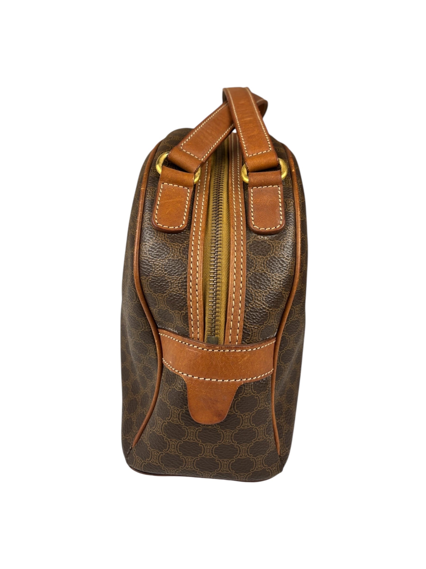 Celine Brown Leather Macadam Dome Handbag