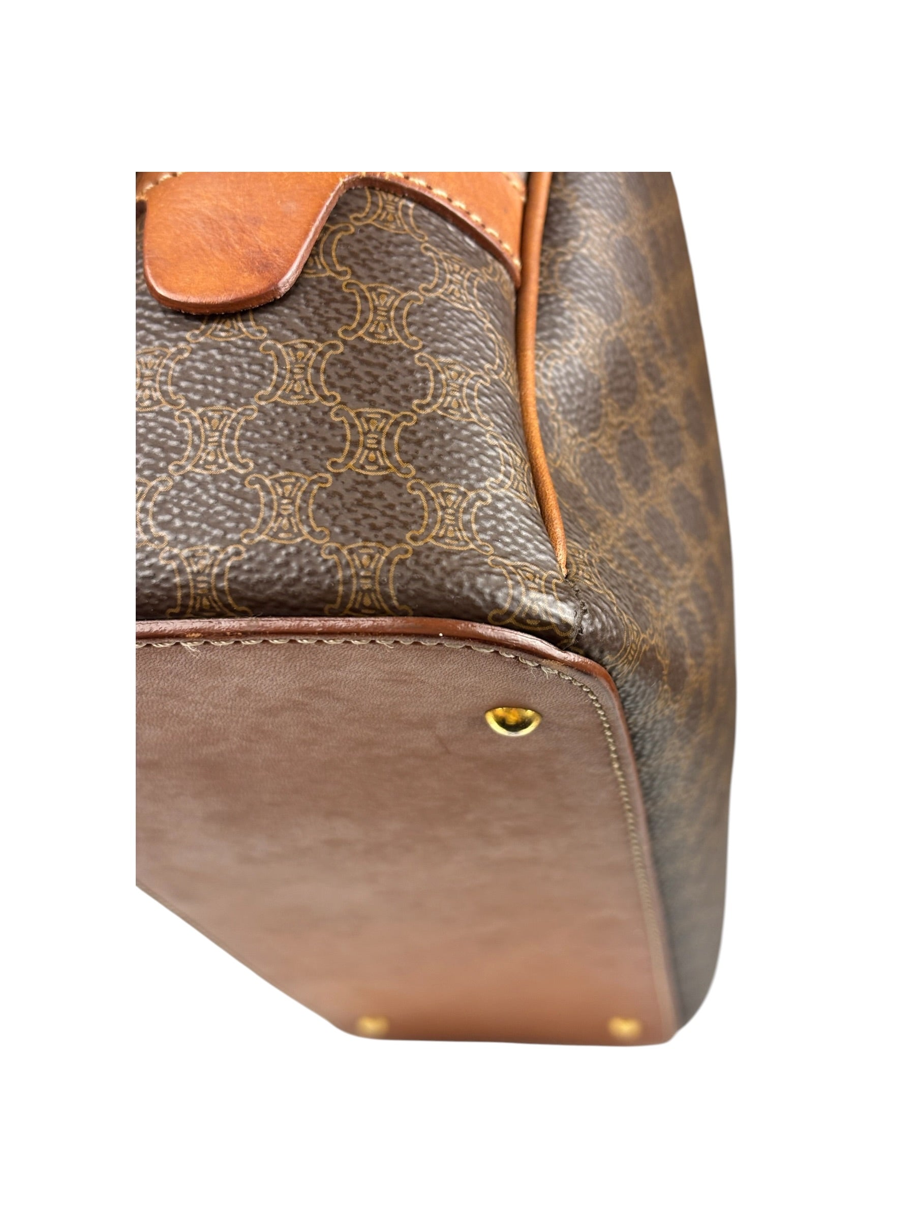 Celine Brown Leather Macadam Dome Handbag