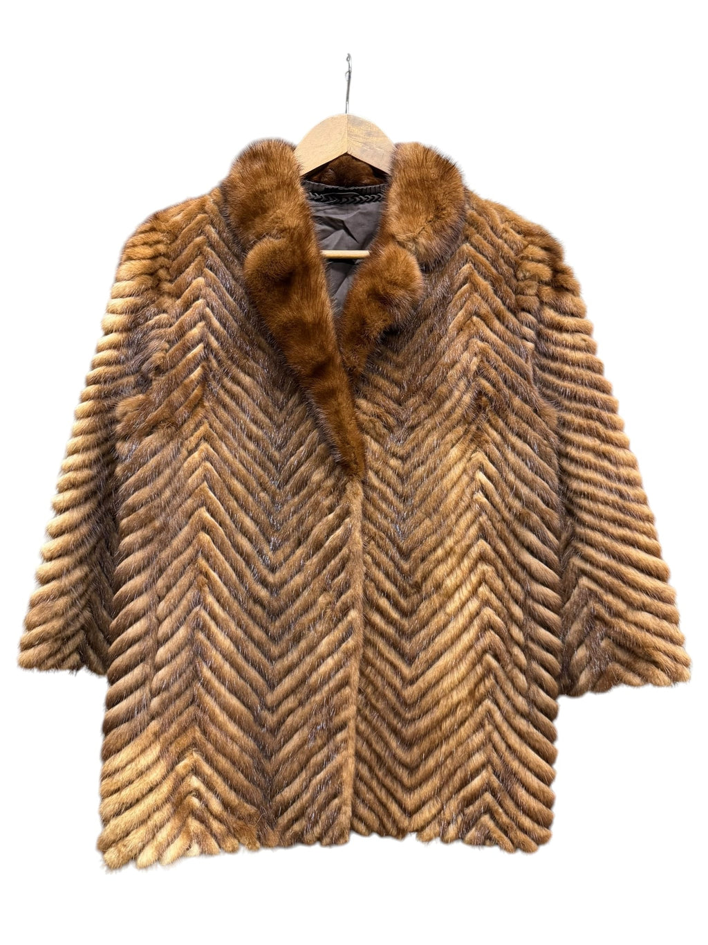 Vintage Hazel Brown Chevron Mink Fur Coat