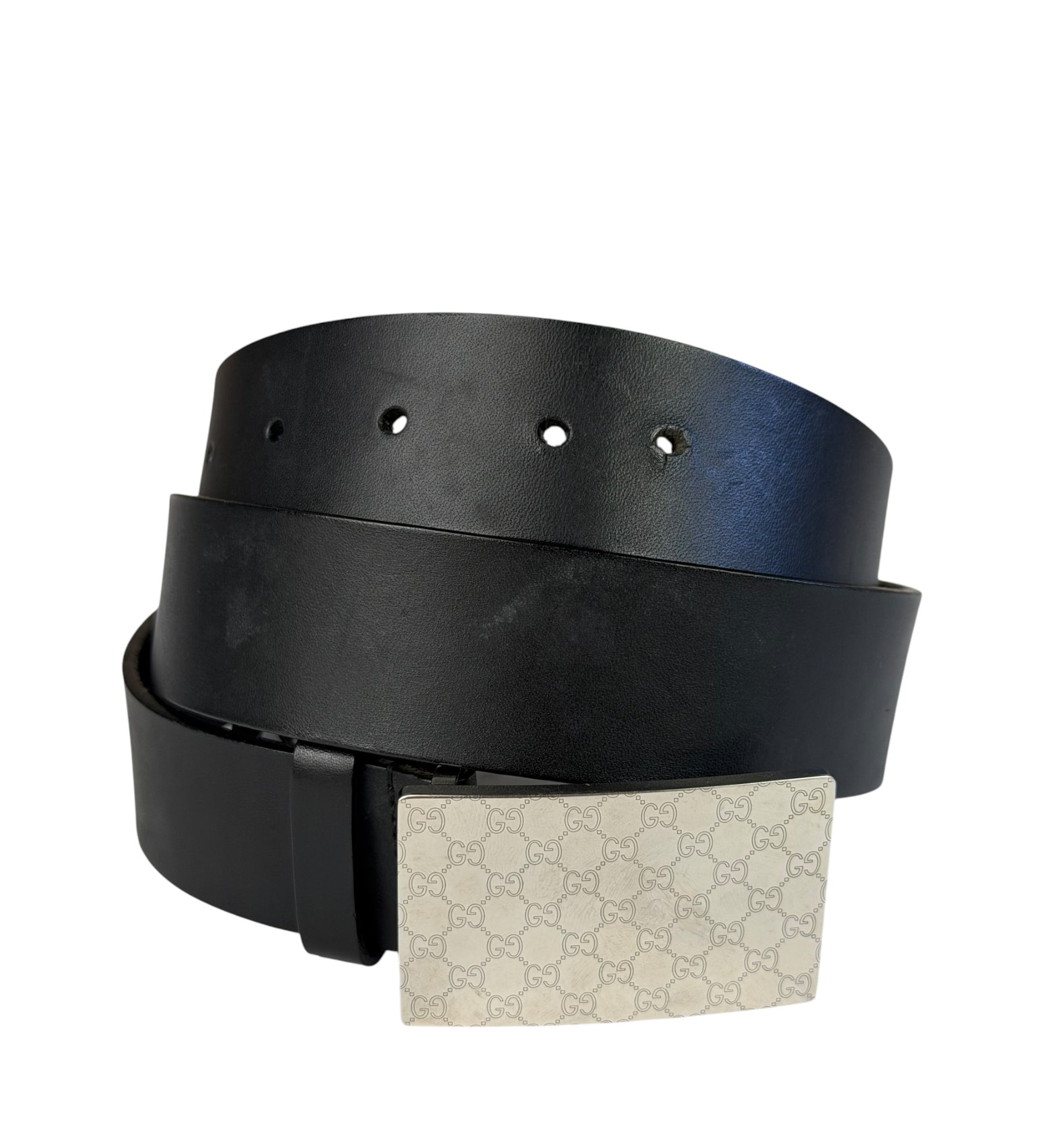 Gucci Black Leather GG Supreme Buckled Belt