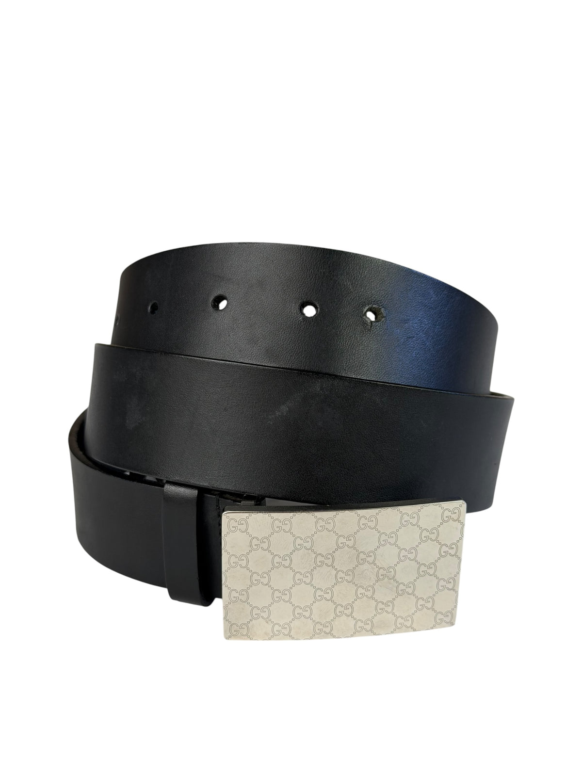 Gucci Black Leather GG Supreme Buckled Belt
