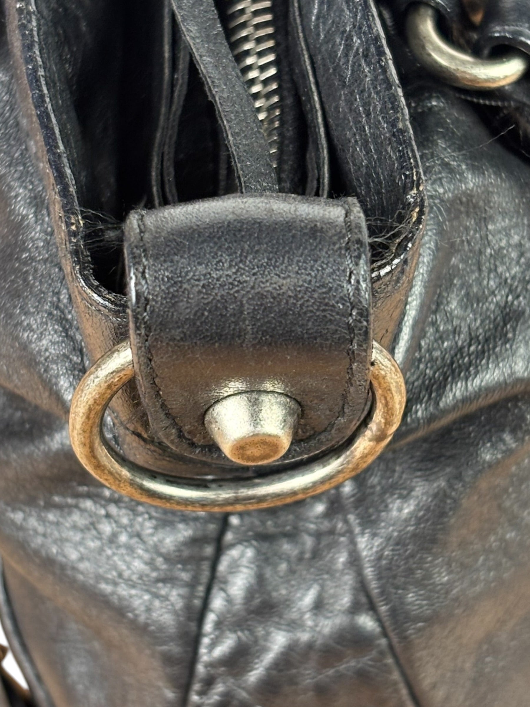 Balenciaga Black Leather Moto City Two-Way Bag