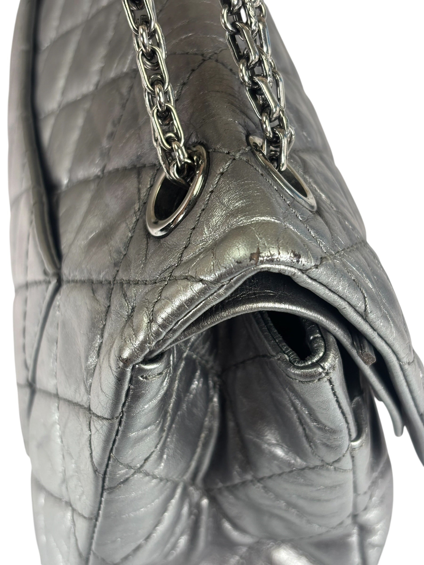 Chanel Metallic Silver Quilted Leather 2.55 Reissue Double Flap Bag 2008