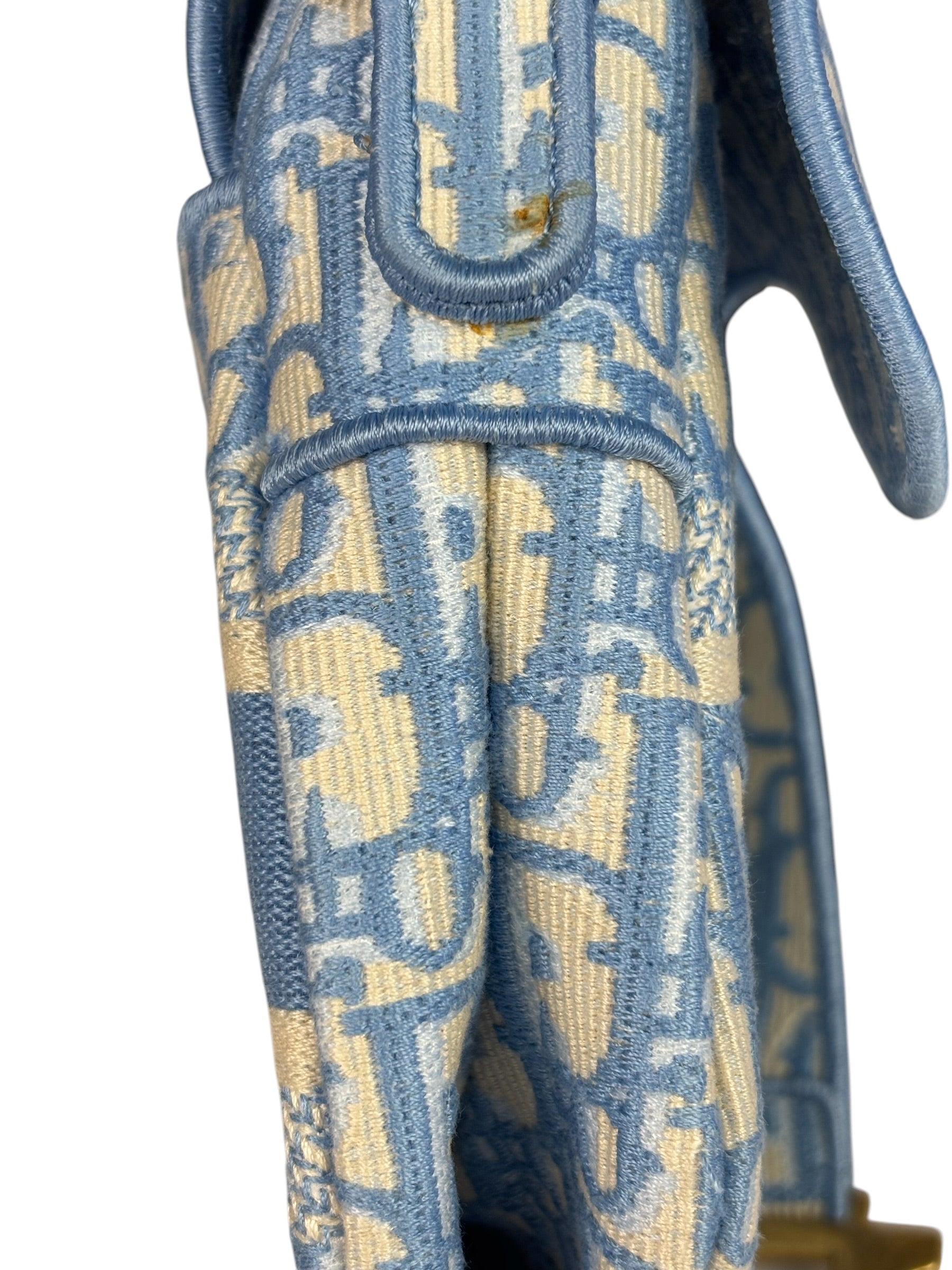 Christian Dior Blue/White Oblique Embroidered Saddle Bag