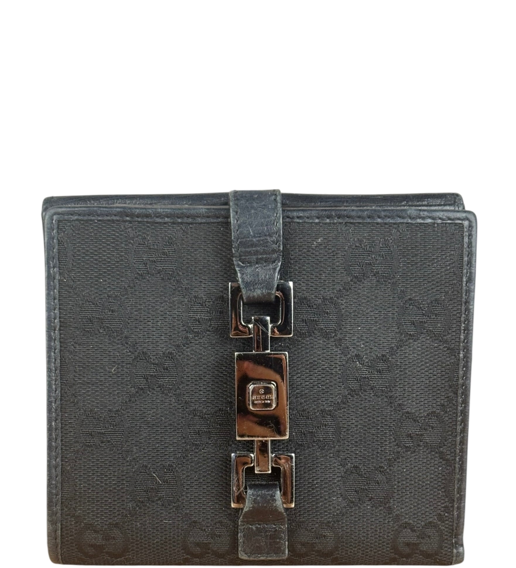 Gucci Vintage Black GG Jackie Buckle Compact Wallet