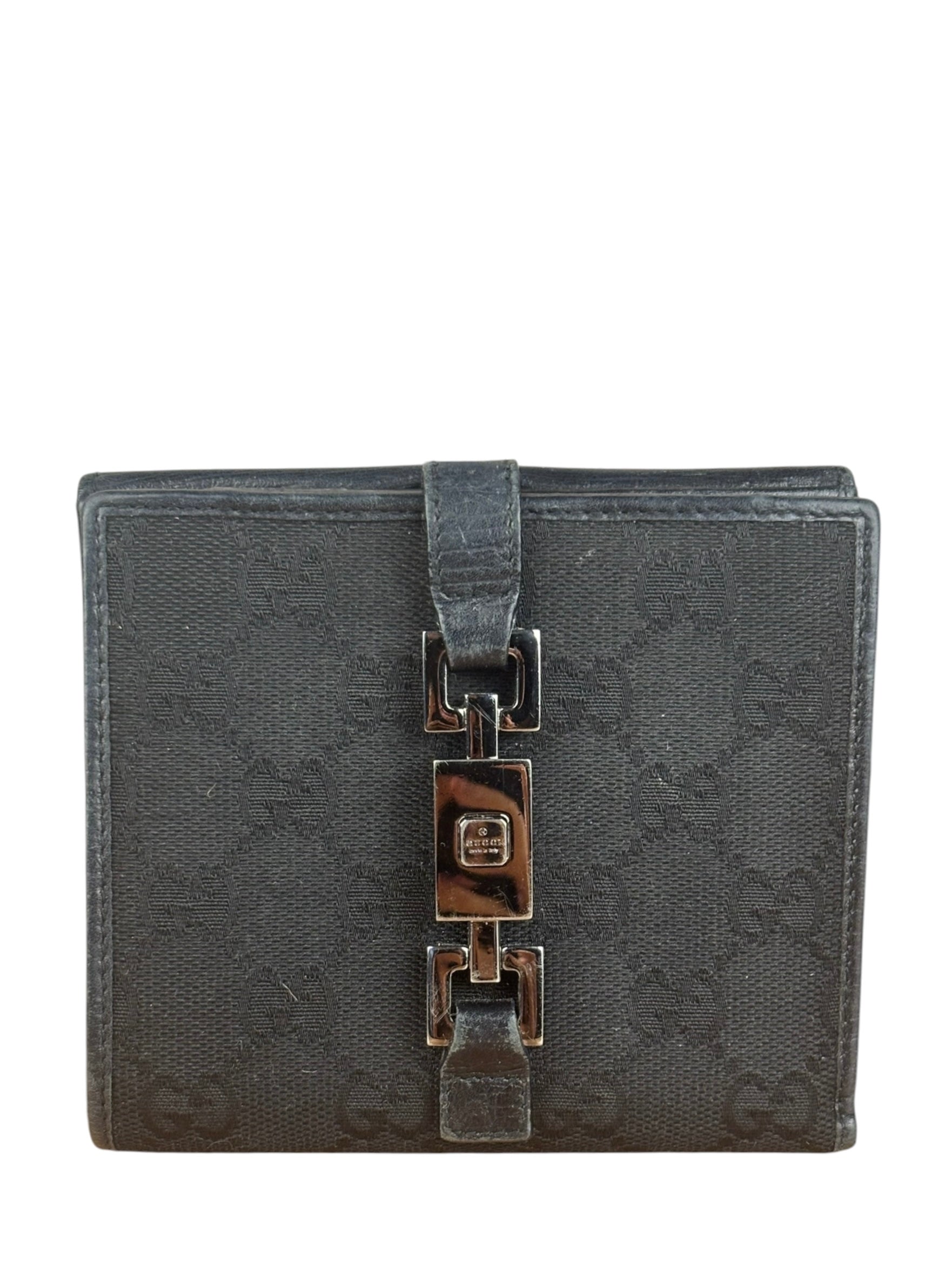 Gucci Vintage Black GG Jackie Buckle Compact Wallet