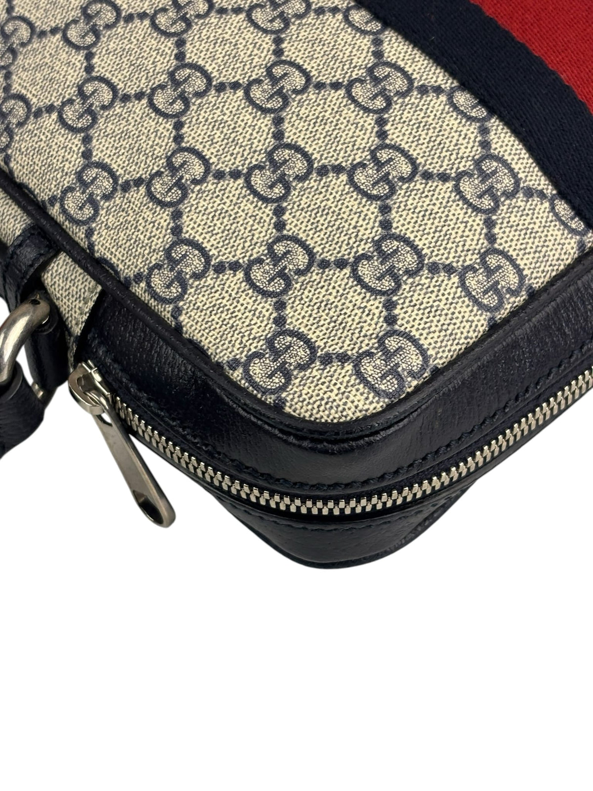 Gucci Navy Leather GG Supreme Ophidia Small Messenger Bag