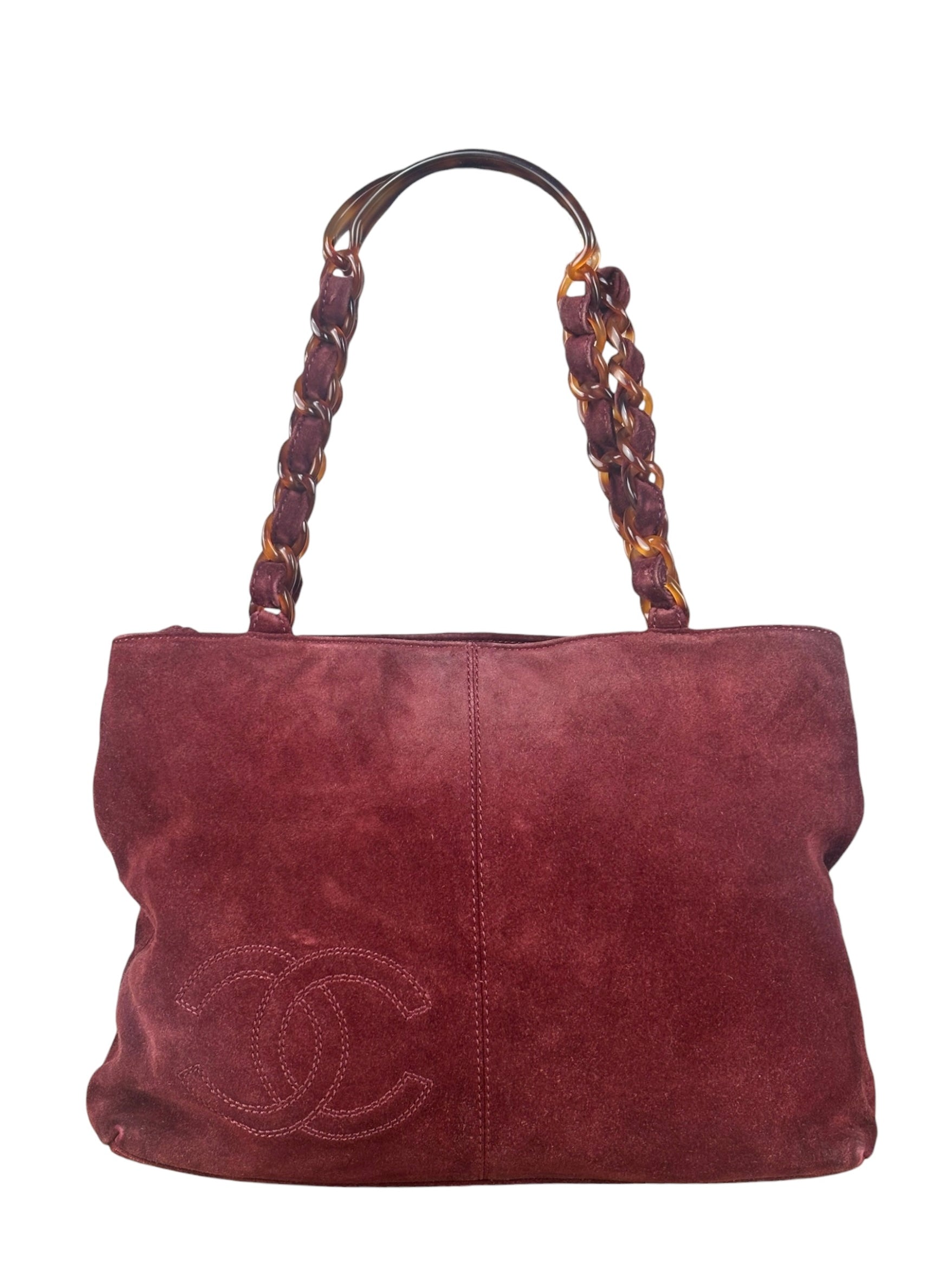 Chanel Bordeaux Suede Tortoise Chain Shoulder Bag '97-'99