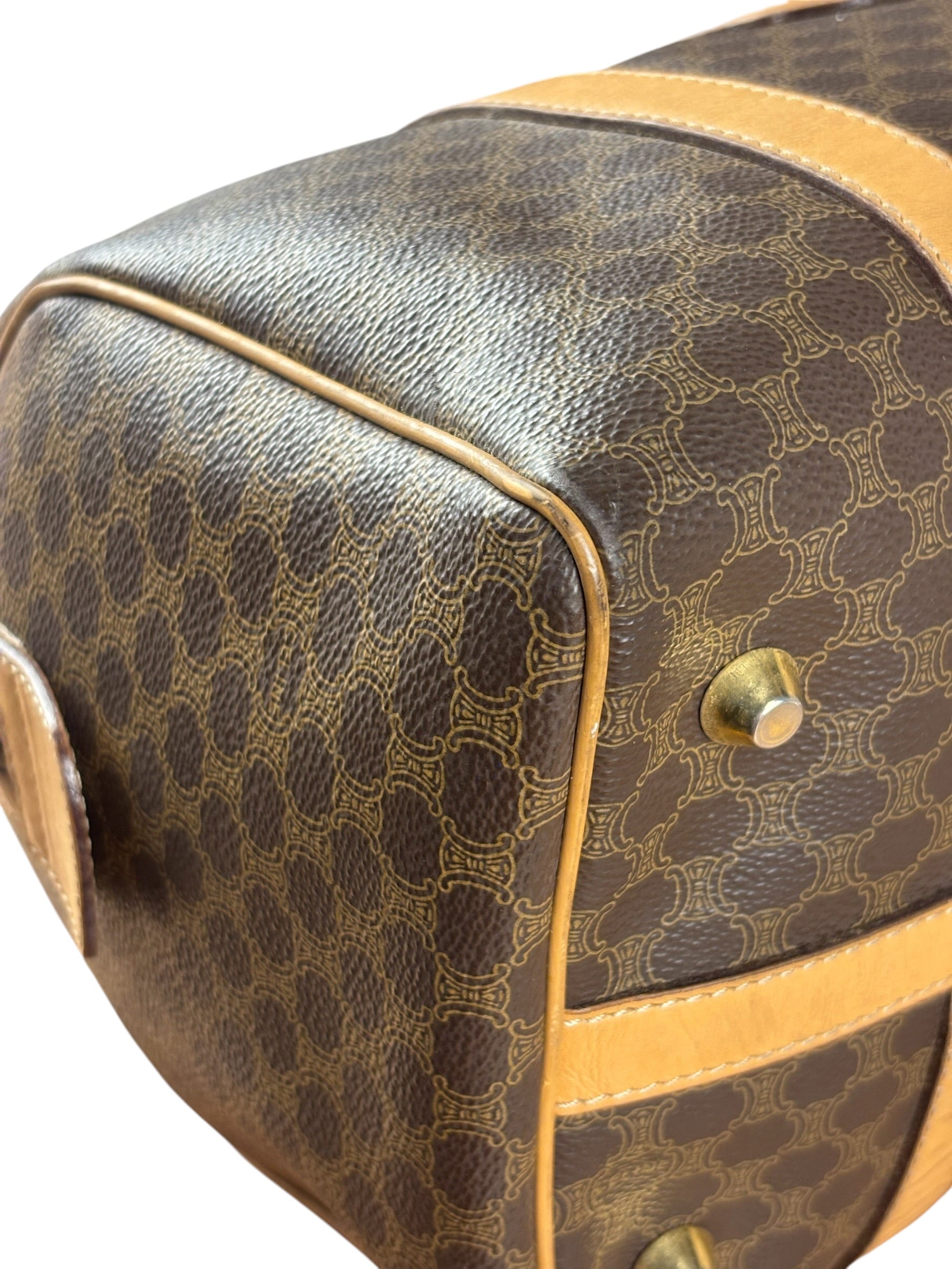 Celine Vintage Brown Coated Macadam Boston Handbag