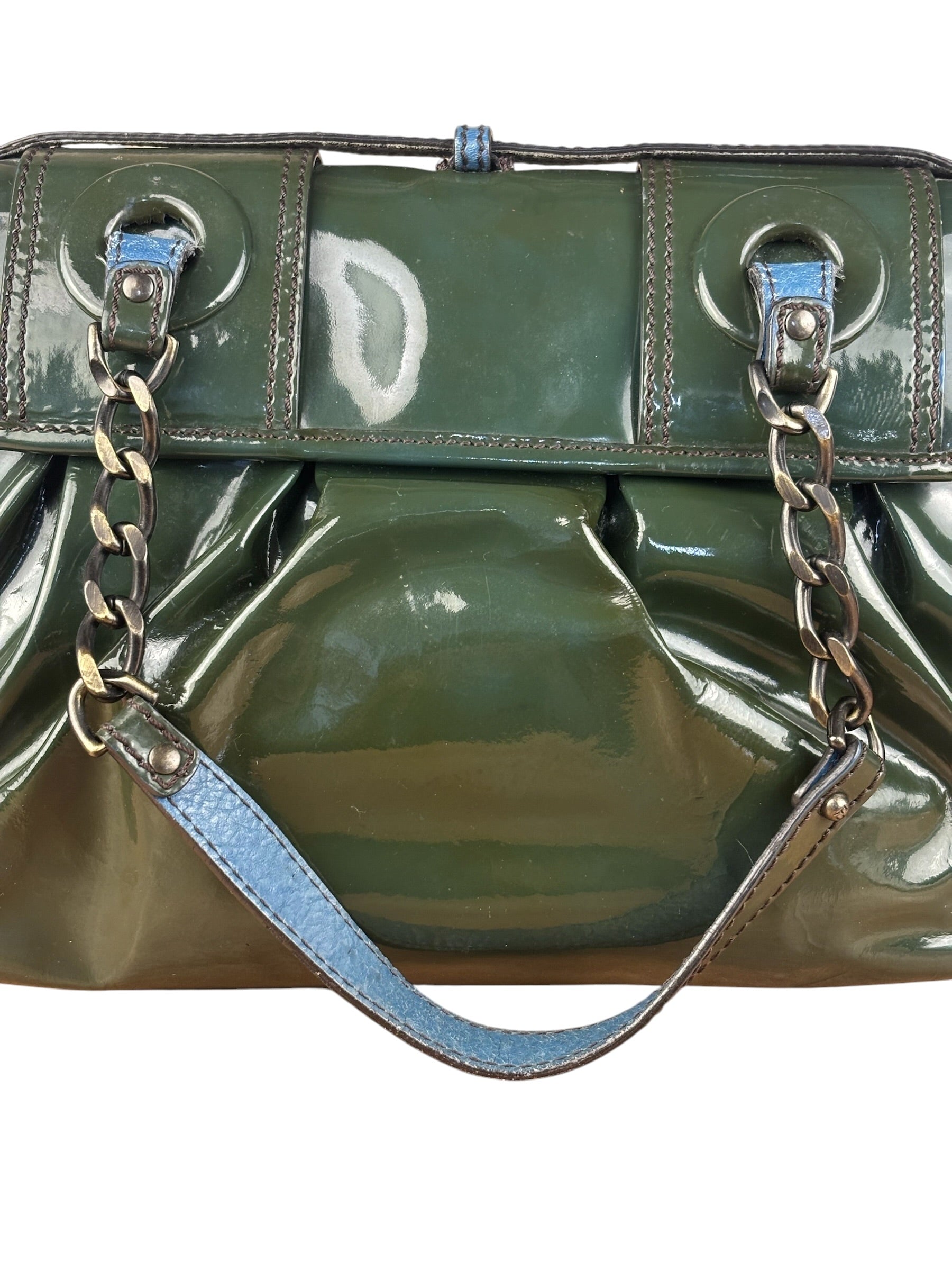 Fendi Vintage Green Patent Leather B Handbag
