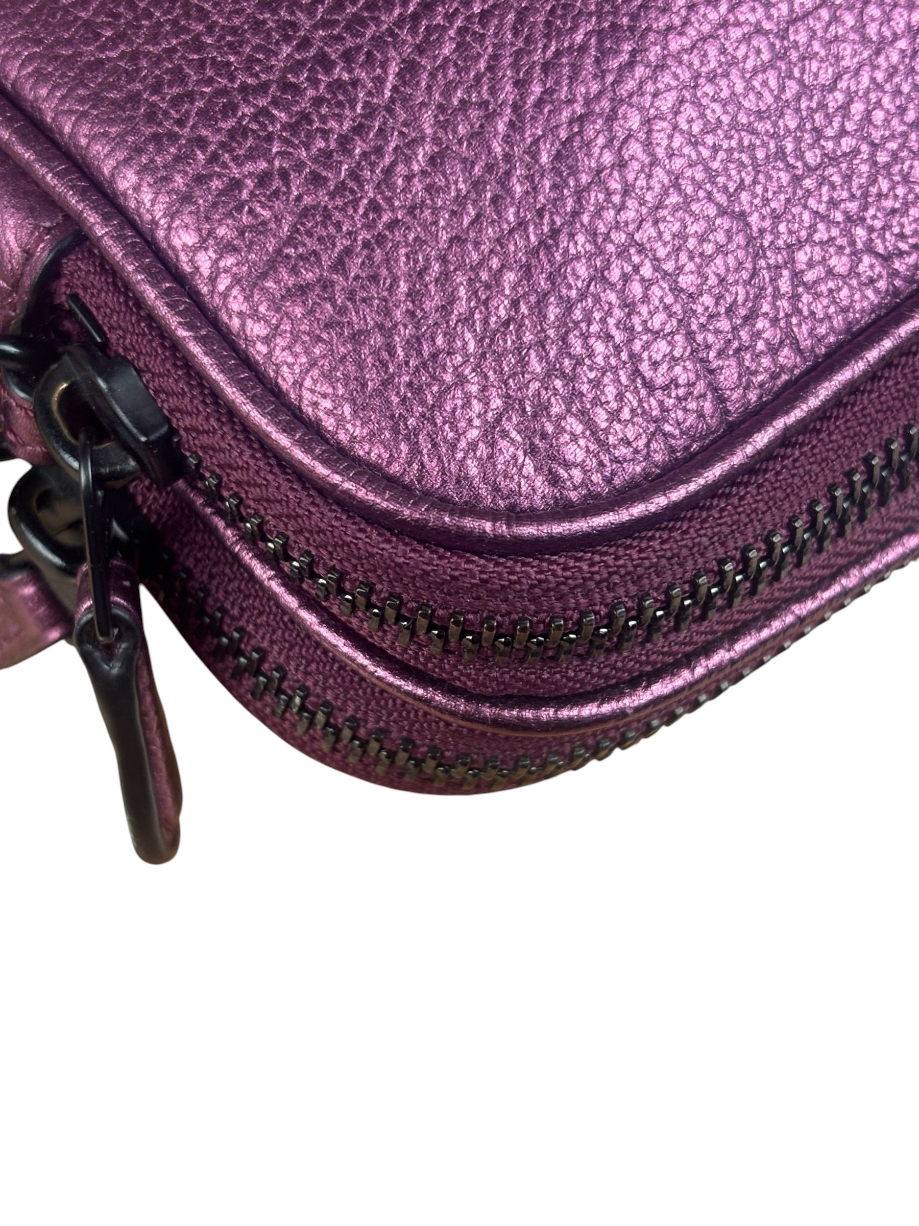 Coach Purple Metallic Studded Leather Zip Pouch