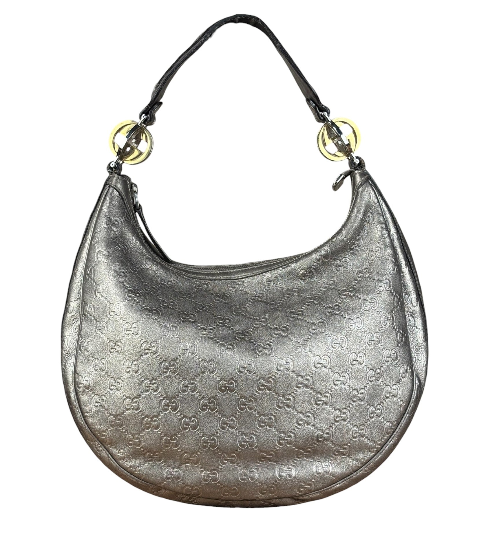 Gucci Vintage GG Metallic Leather Hobo Shoulder Bag