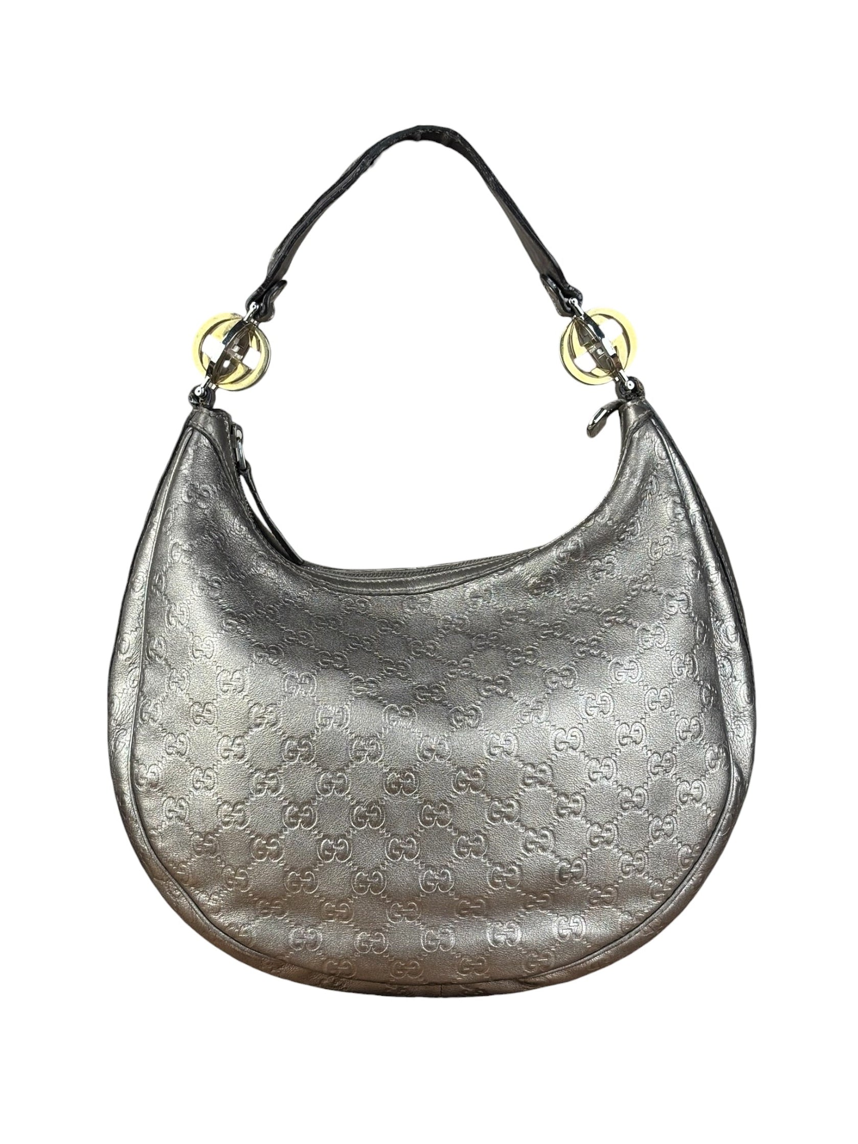 Gucci Vintage GG Metallic Leather Hobo Shoulder Bag