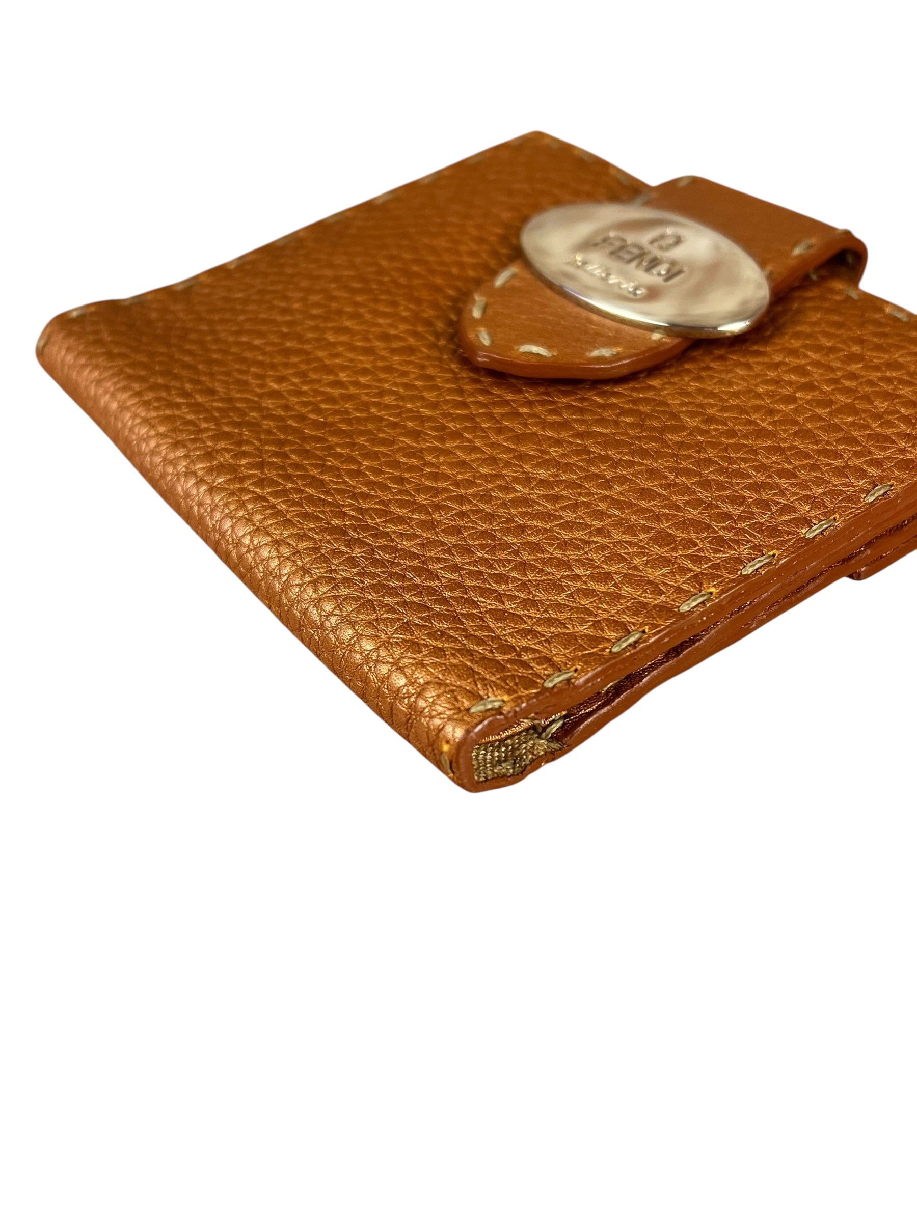 Fendi Bronze Bi-Fold Pebbled Leather Wallet