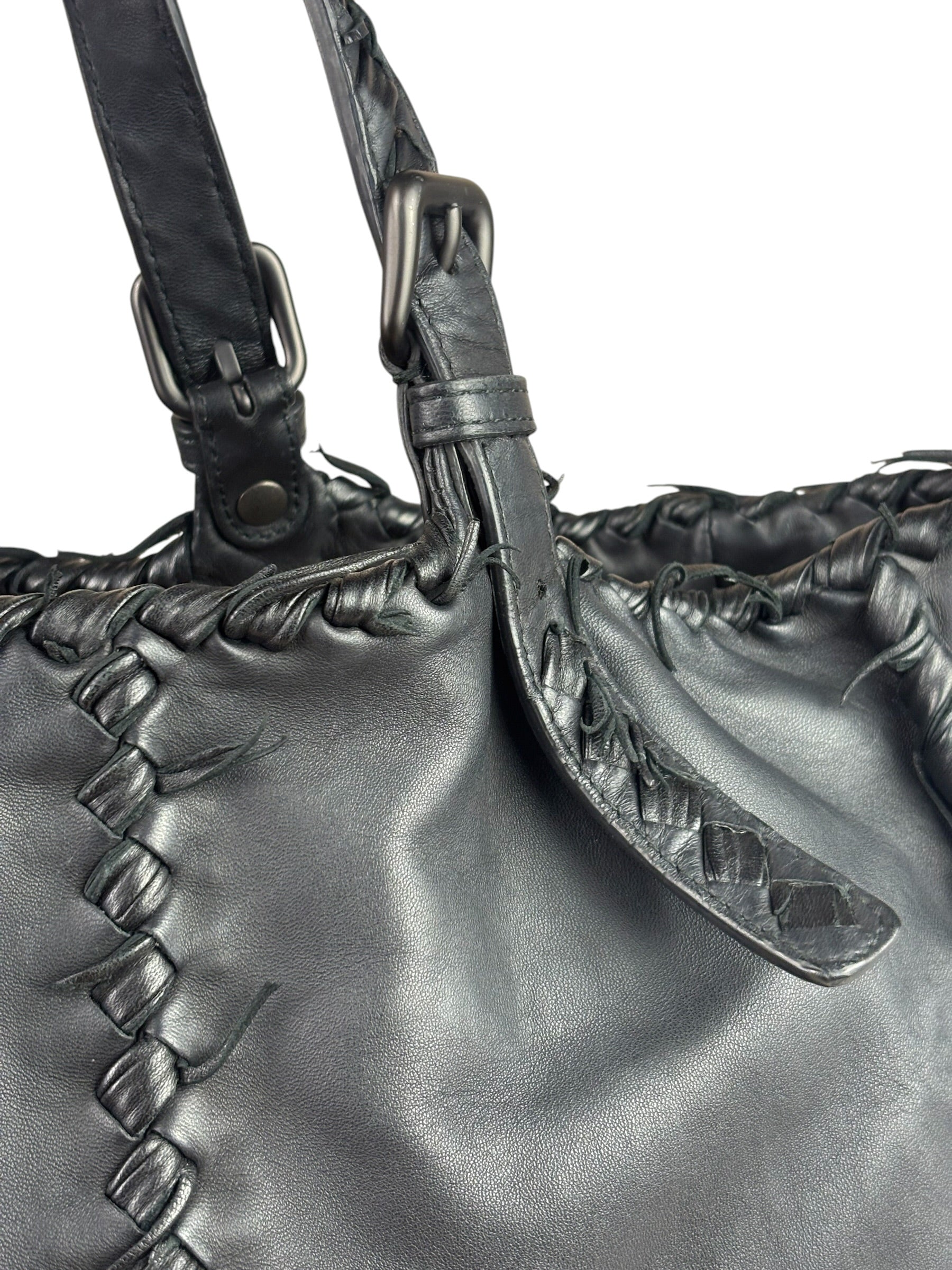 Bottega Veneta Black Intrecciato Fringe Shoulder Bag