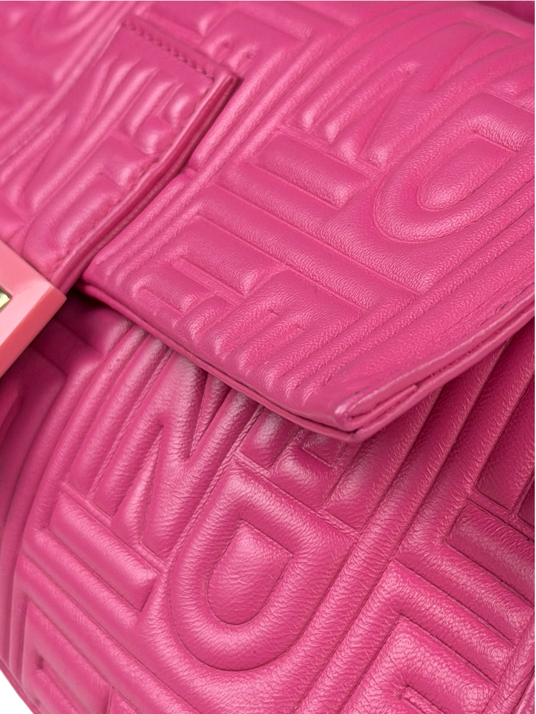 Fendi Pink Leather Logo Embossed Baguette