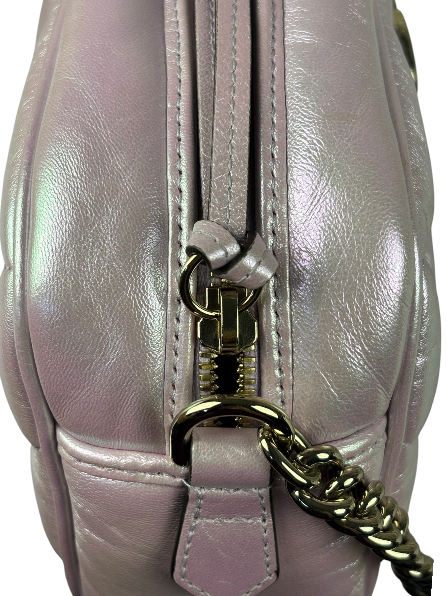 Gucci Iridescent Pink Nappa Chevron Small GG
