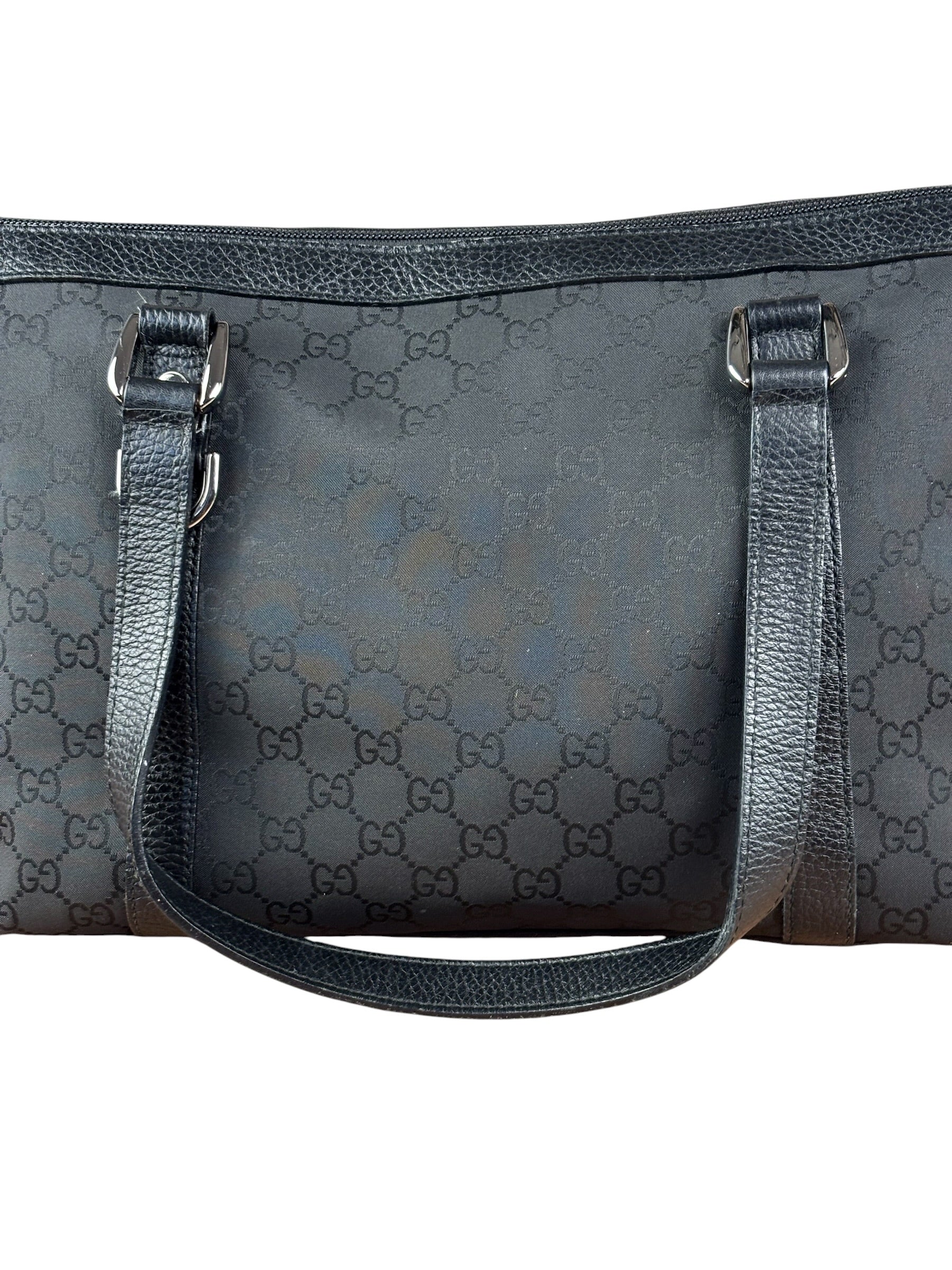 Gucci Black Leather Trim GG Canvas Abbey Zip Tote Bag