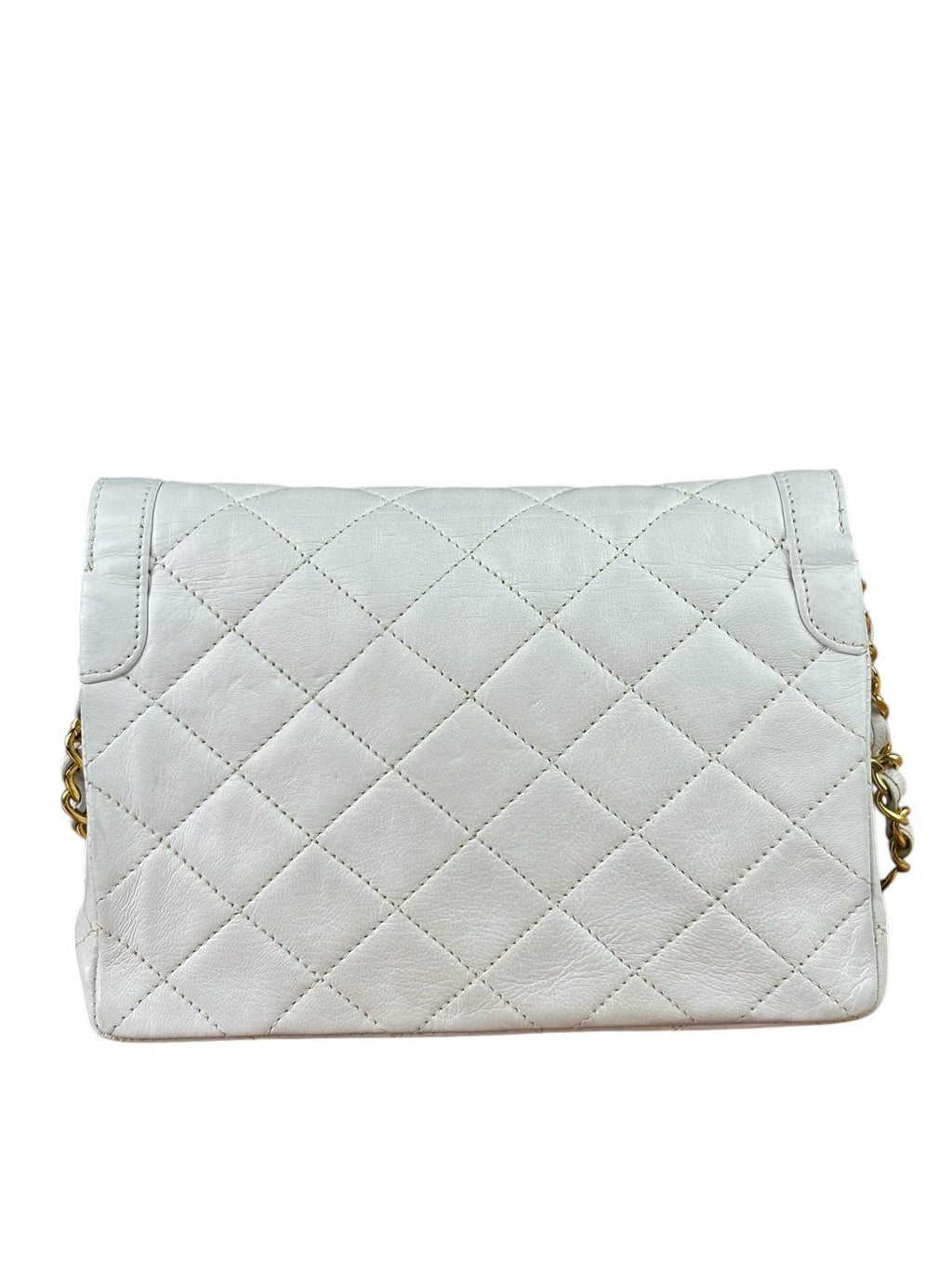 Chanel Vintage White Quilted Leather Flap Bag 1986