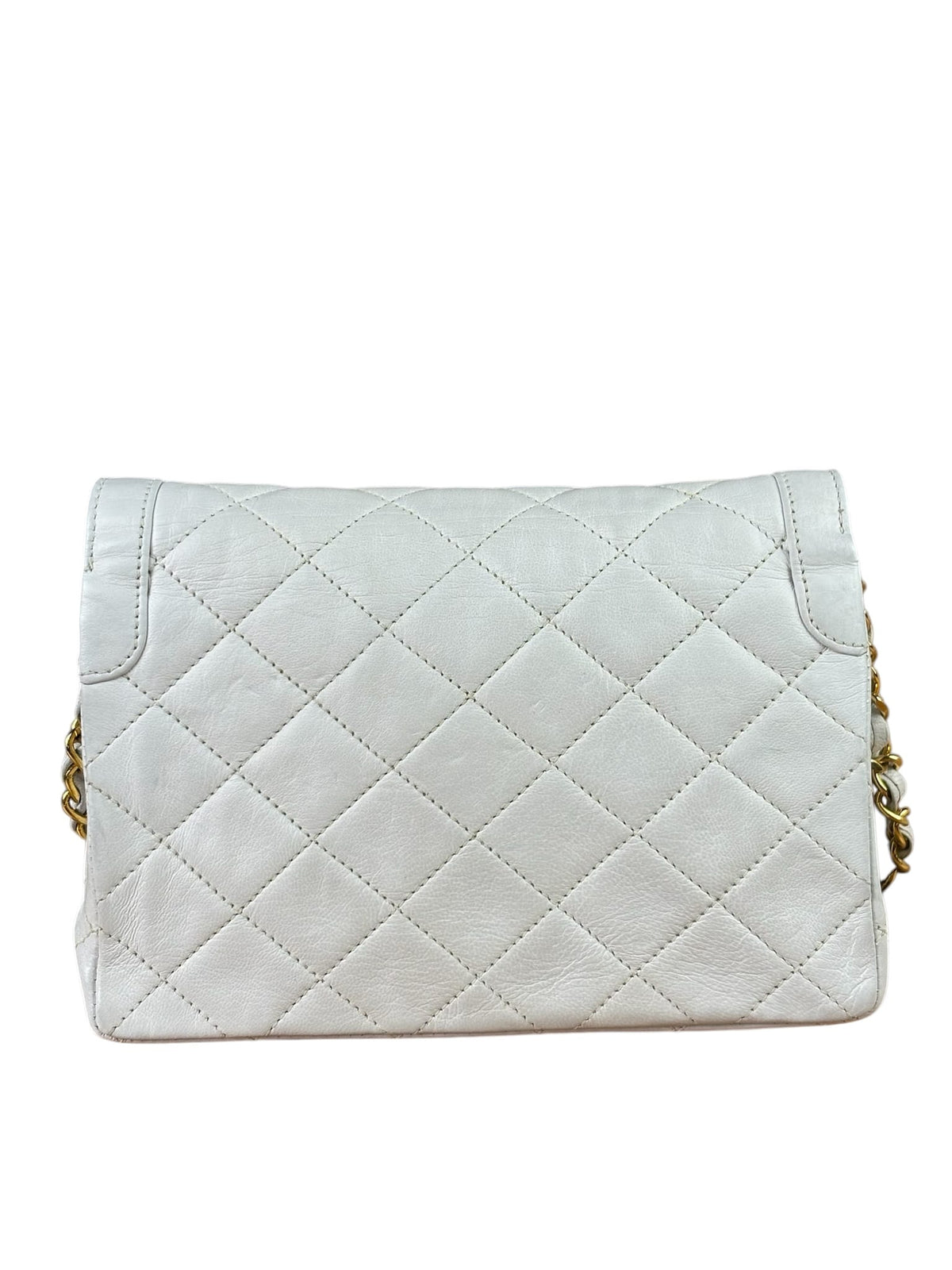 Chanel Vintage White Quilted Leather Flap Bag 1986