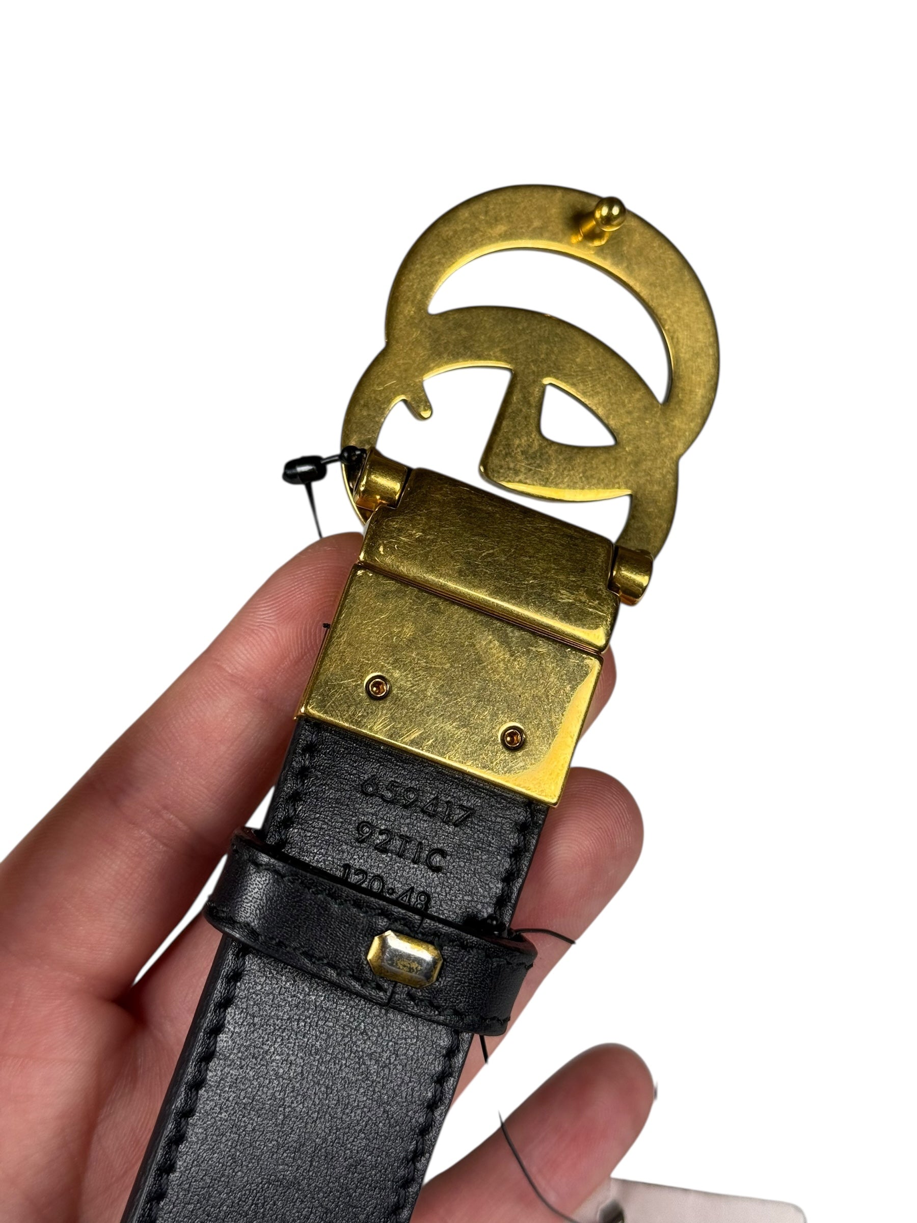 Gucci Belt Reversible GG Supreme/Black Gold Toned Hardware