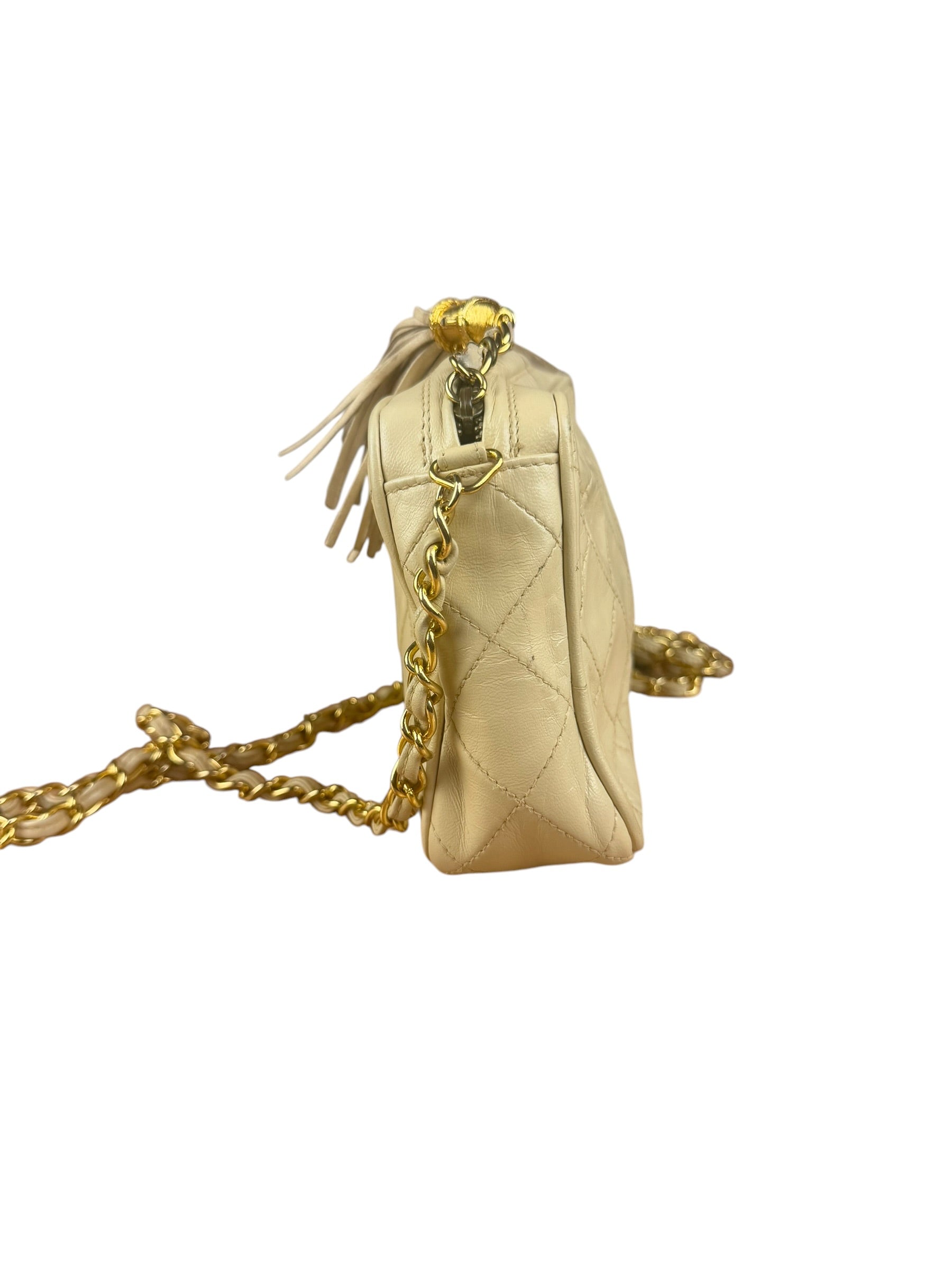 Chanel Beige Quilted Leather Chain Shoulder Bag