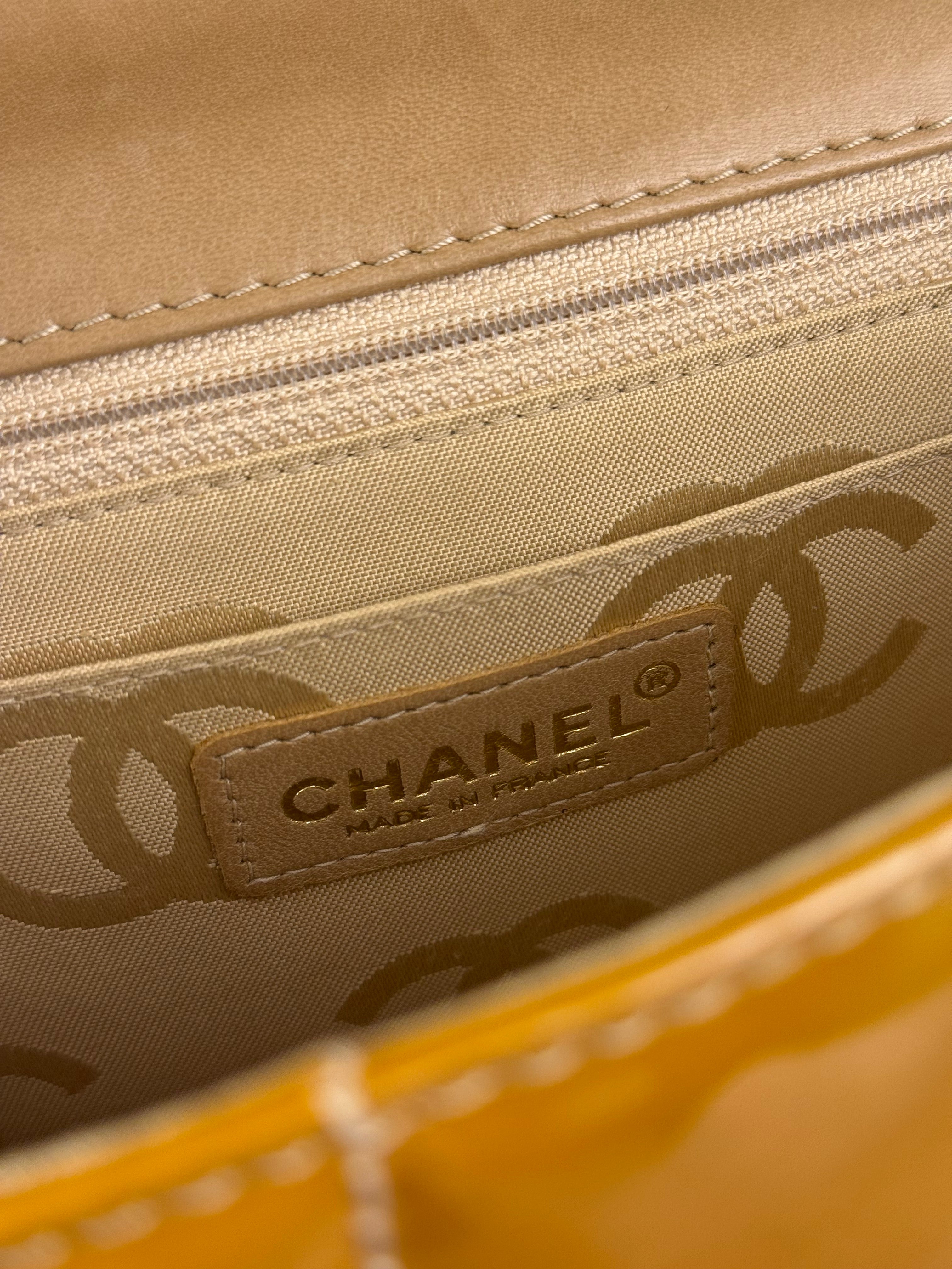 Chanel Gold Patent East West Stitch Flap Bag 2002