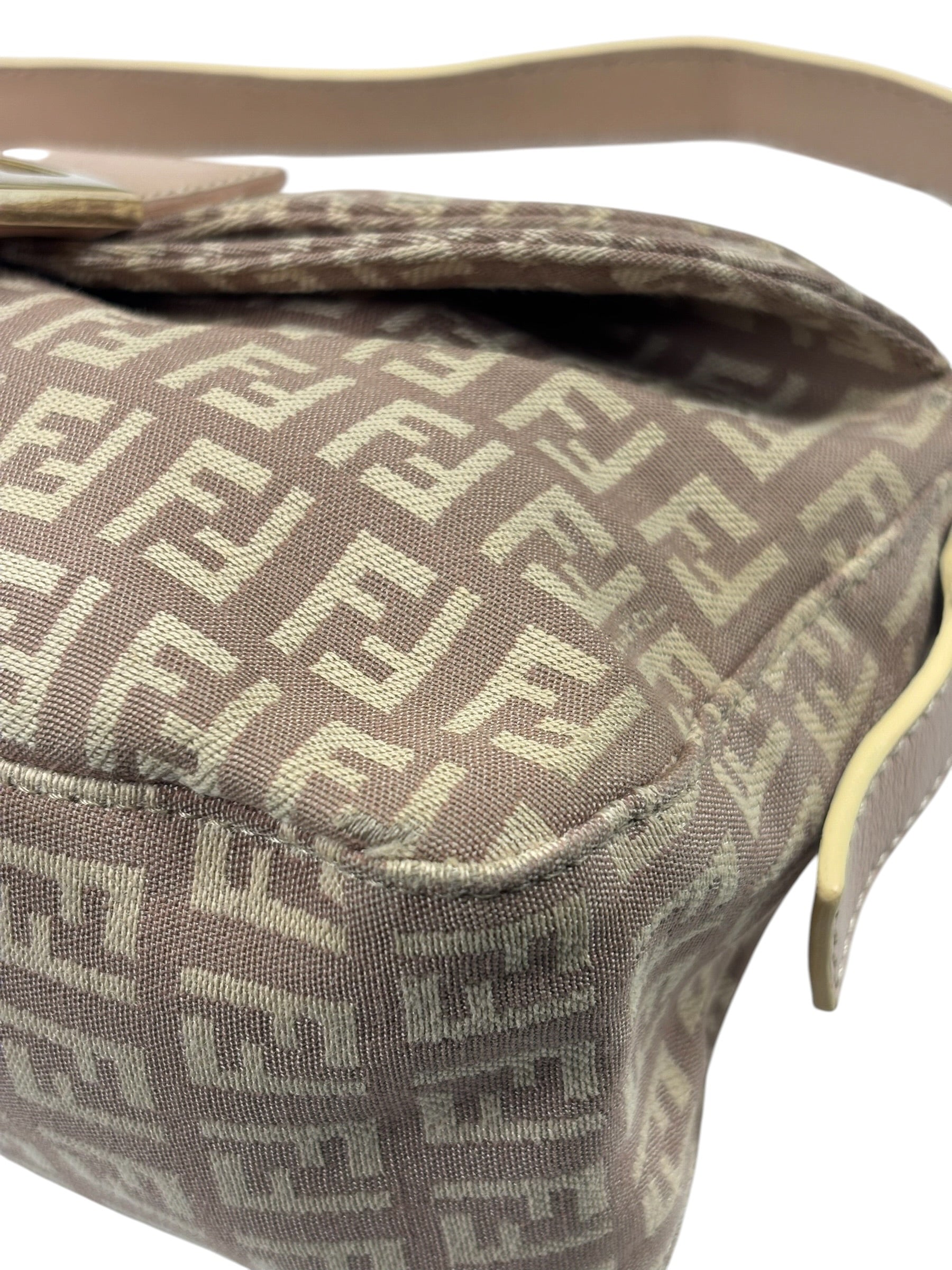 Fendi Rose Beige  Leather Trim Zucca Baguette