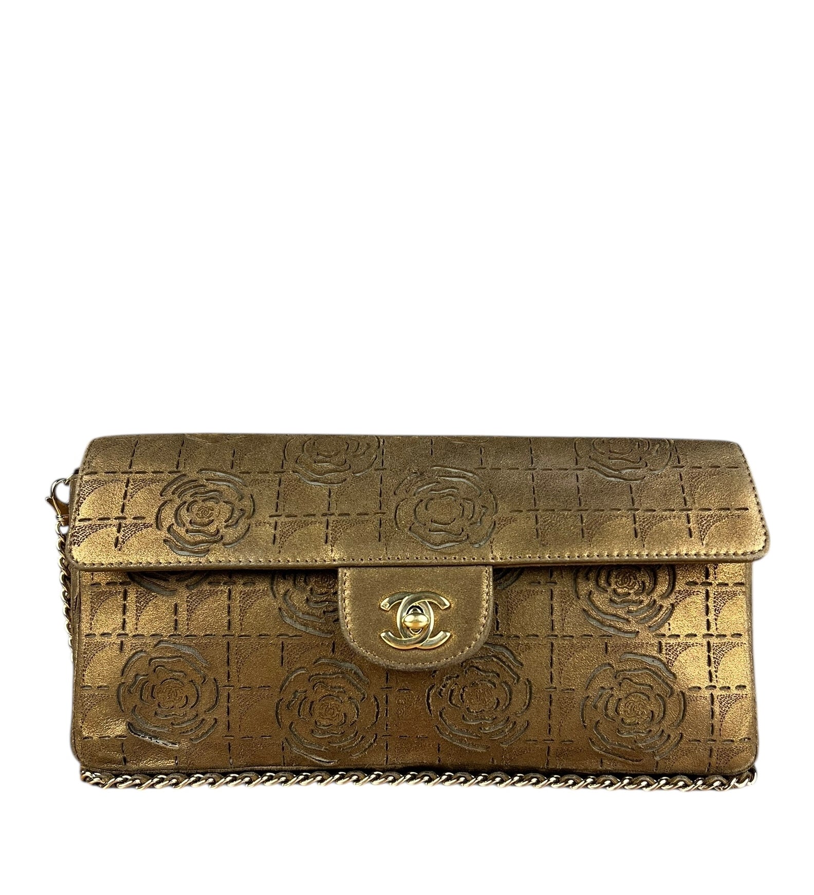 Chanel 2002 Gold Retro Tale East West Chain Flap