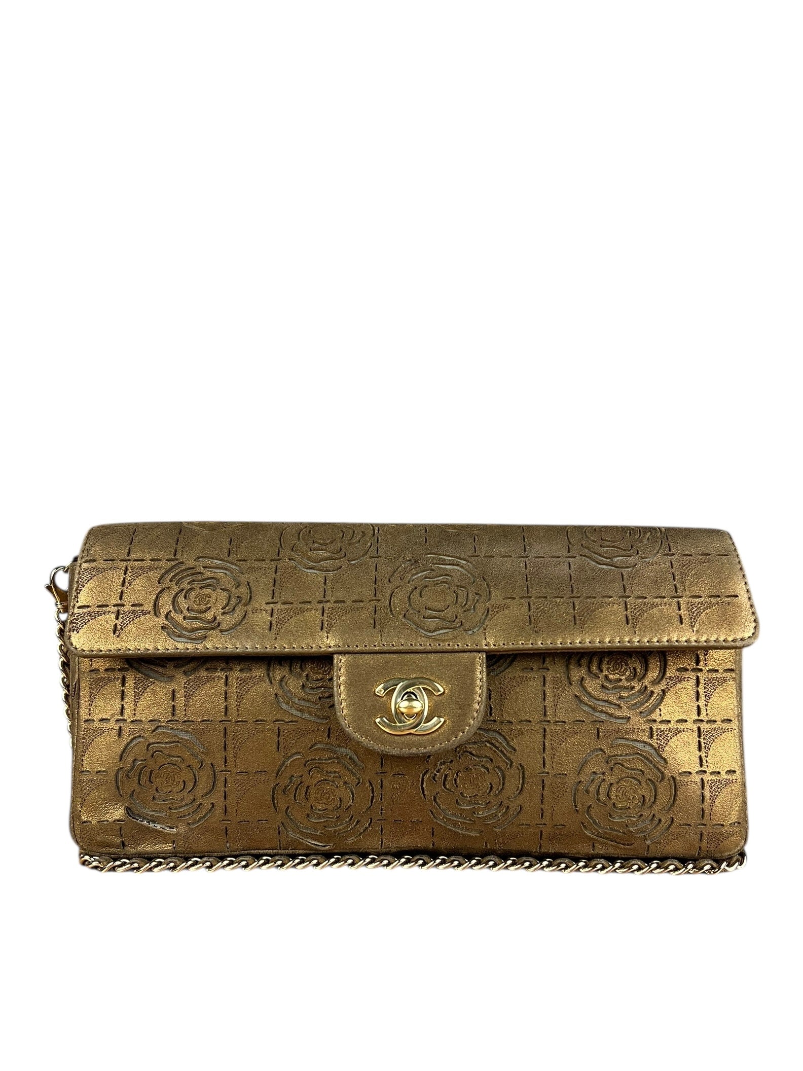 Chanel 2002 Gold Retro Tale East West Chain Flap