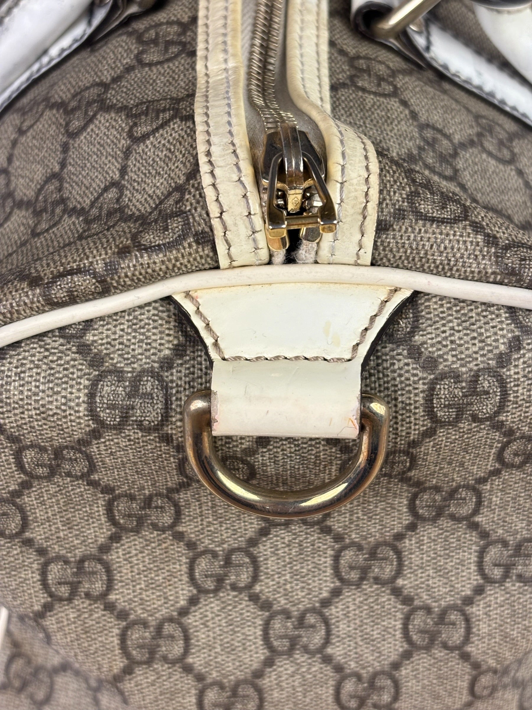 Gucci Beige/White Leather Trim GG Joy Boston Bag