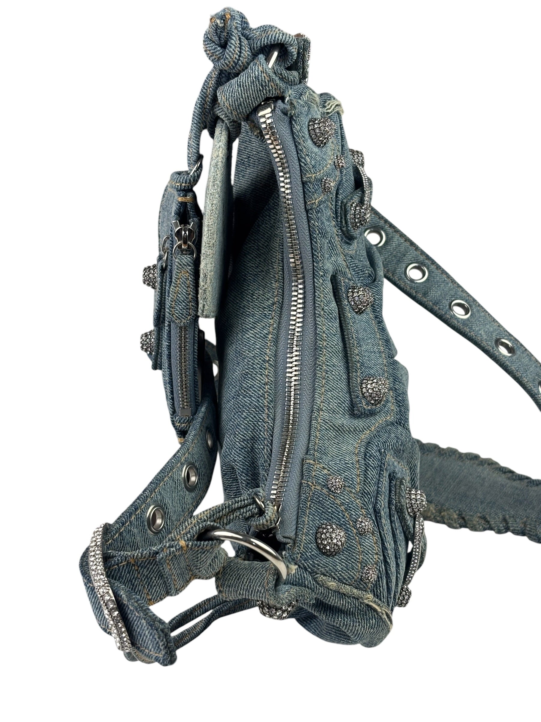Balenciaga Denim Le Cagole Rhinestones Crossbody Bag