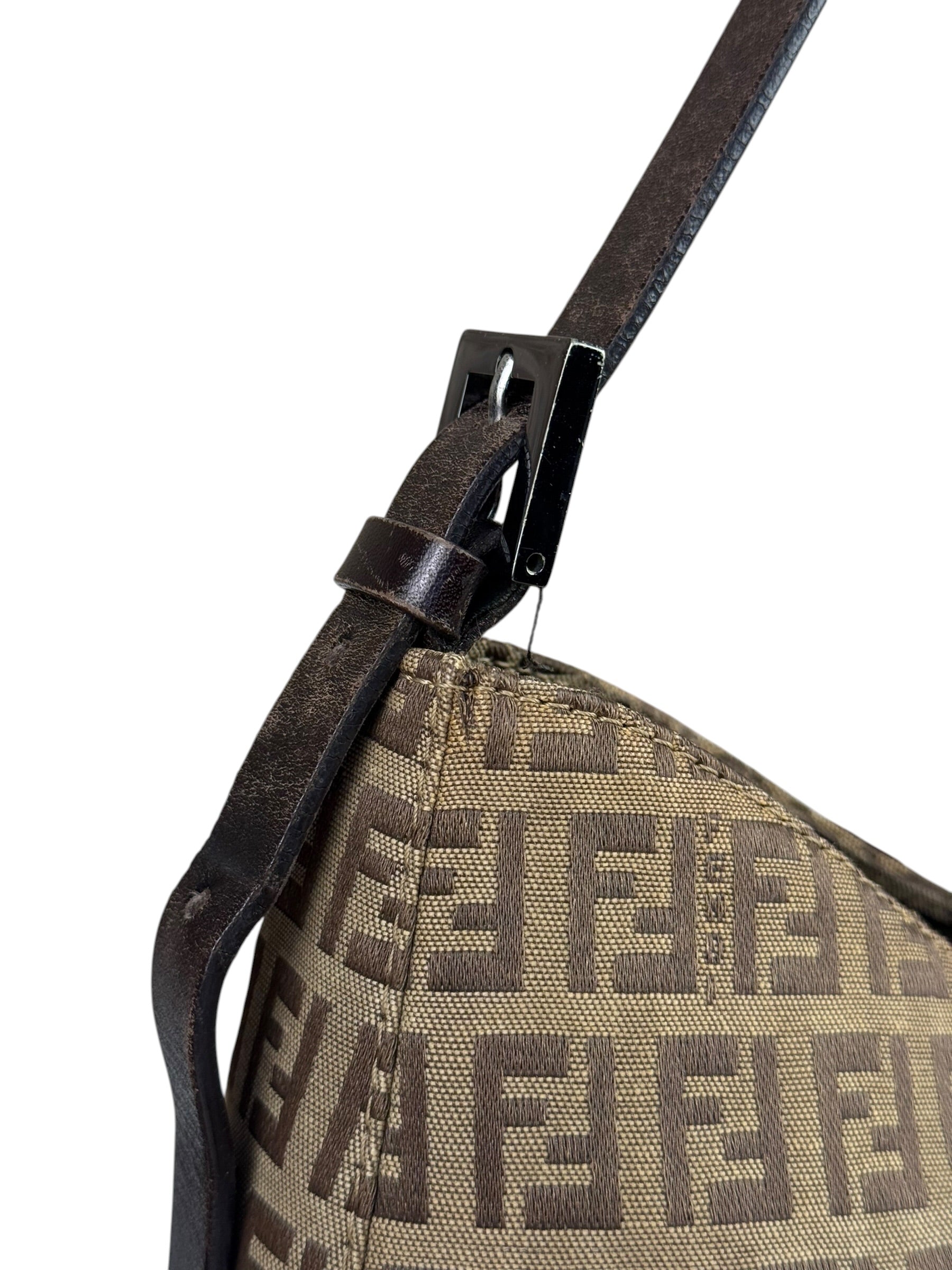 Fendi Brown Leather Trim Zucca Mamma Baguette
