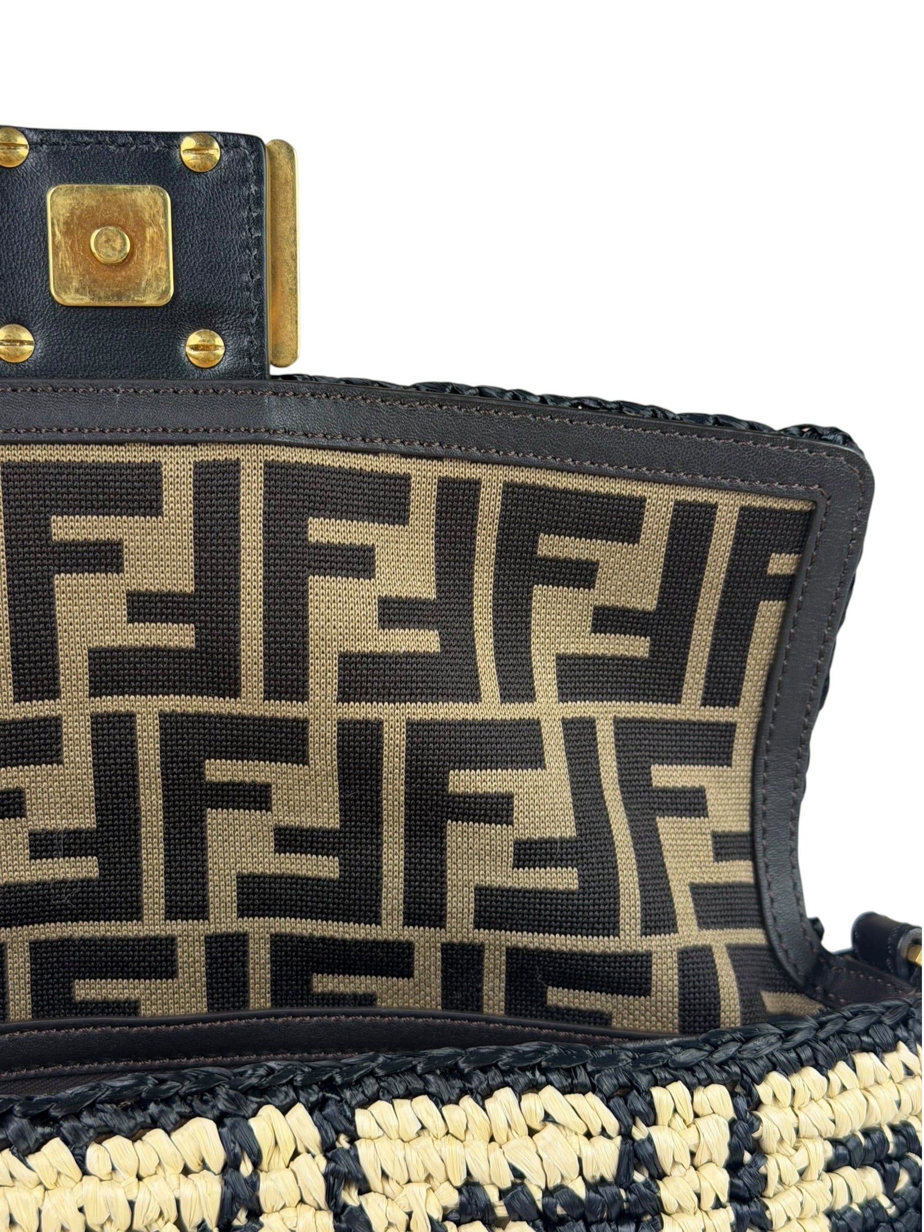 Fendi Black Raffia Zucca Shoulder Baguette