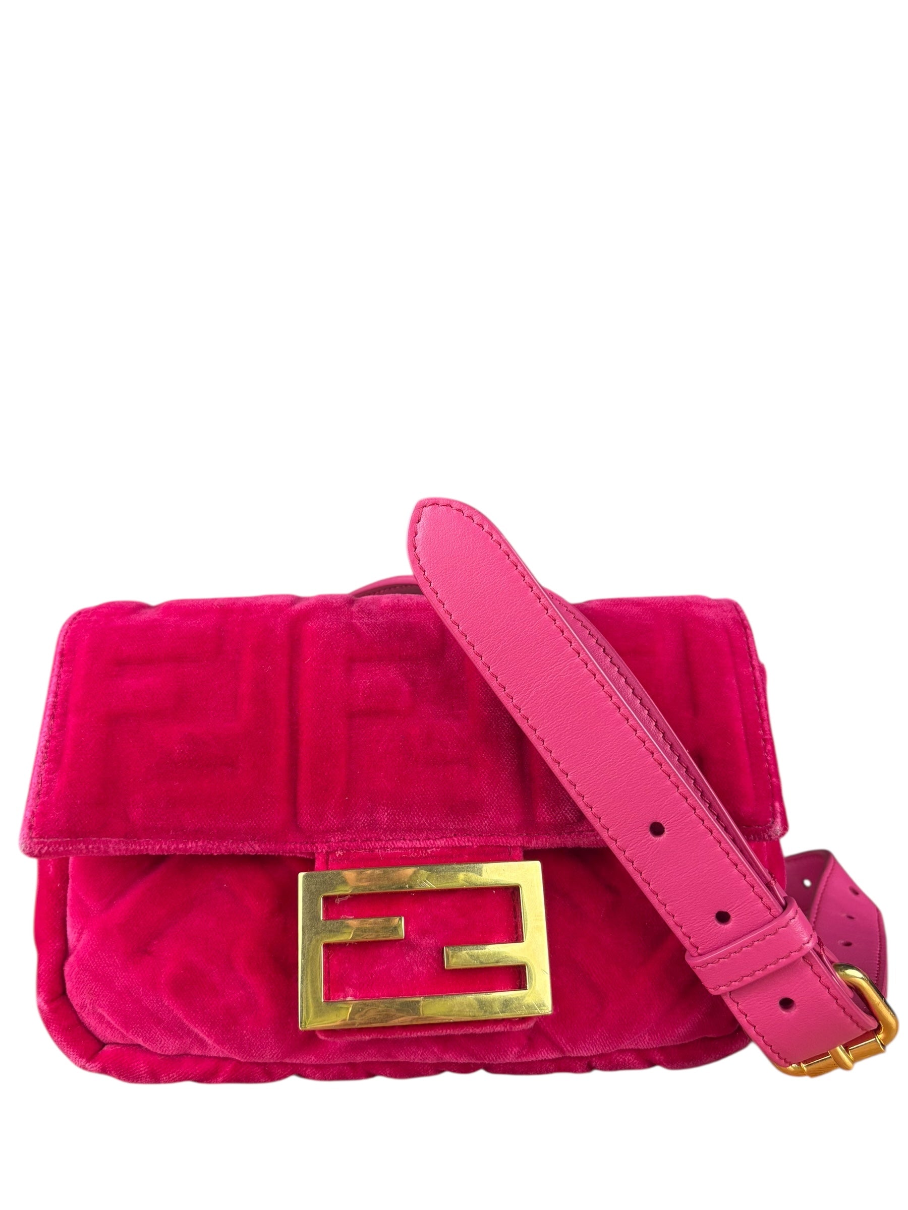 Fendi Pink Zucca Velvet Baguette Belt Bag