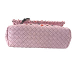 Bottega Veneta Baby Pink Leather Intrecciato Embroidered Flap Bag