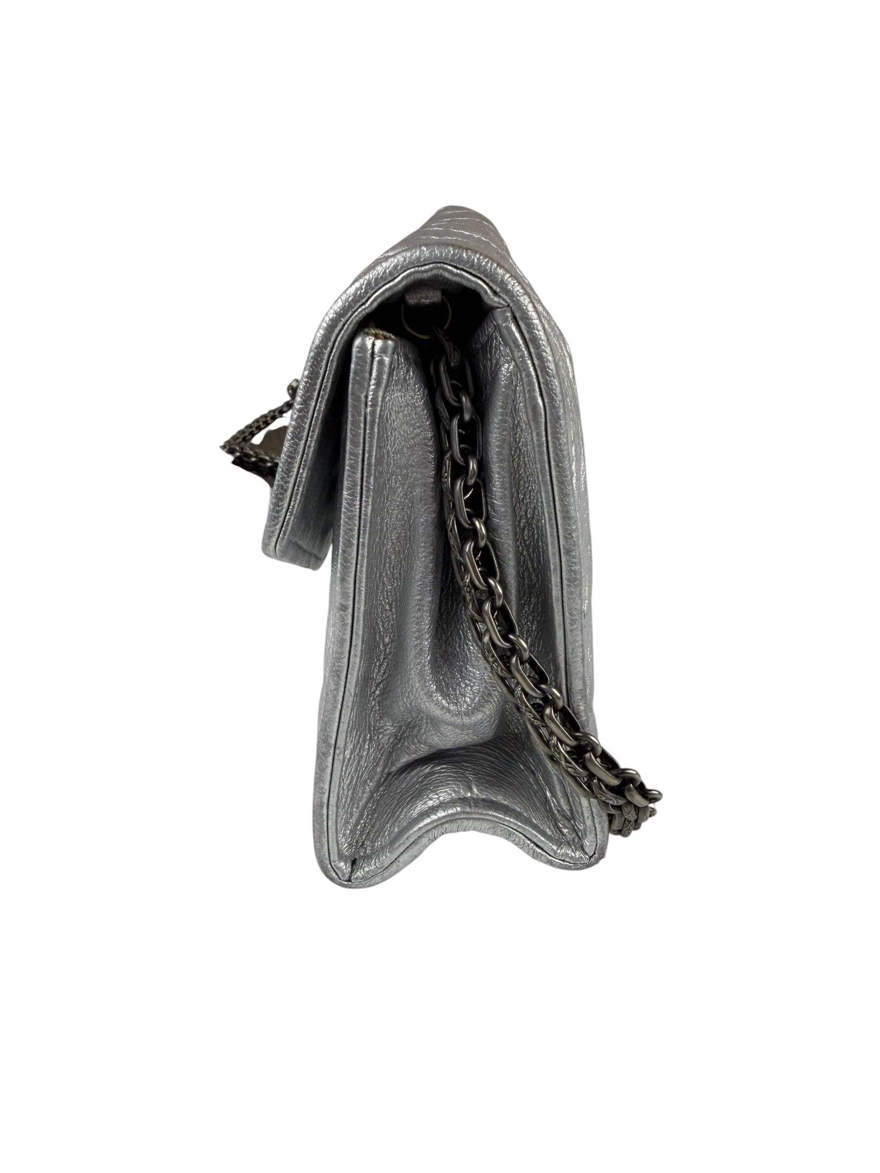 Chanel Vintage Metallic Silver Quilted Tassel Flap Bag 1997