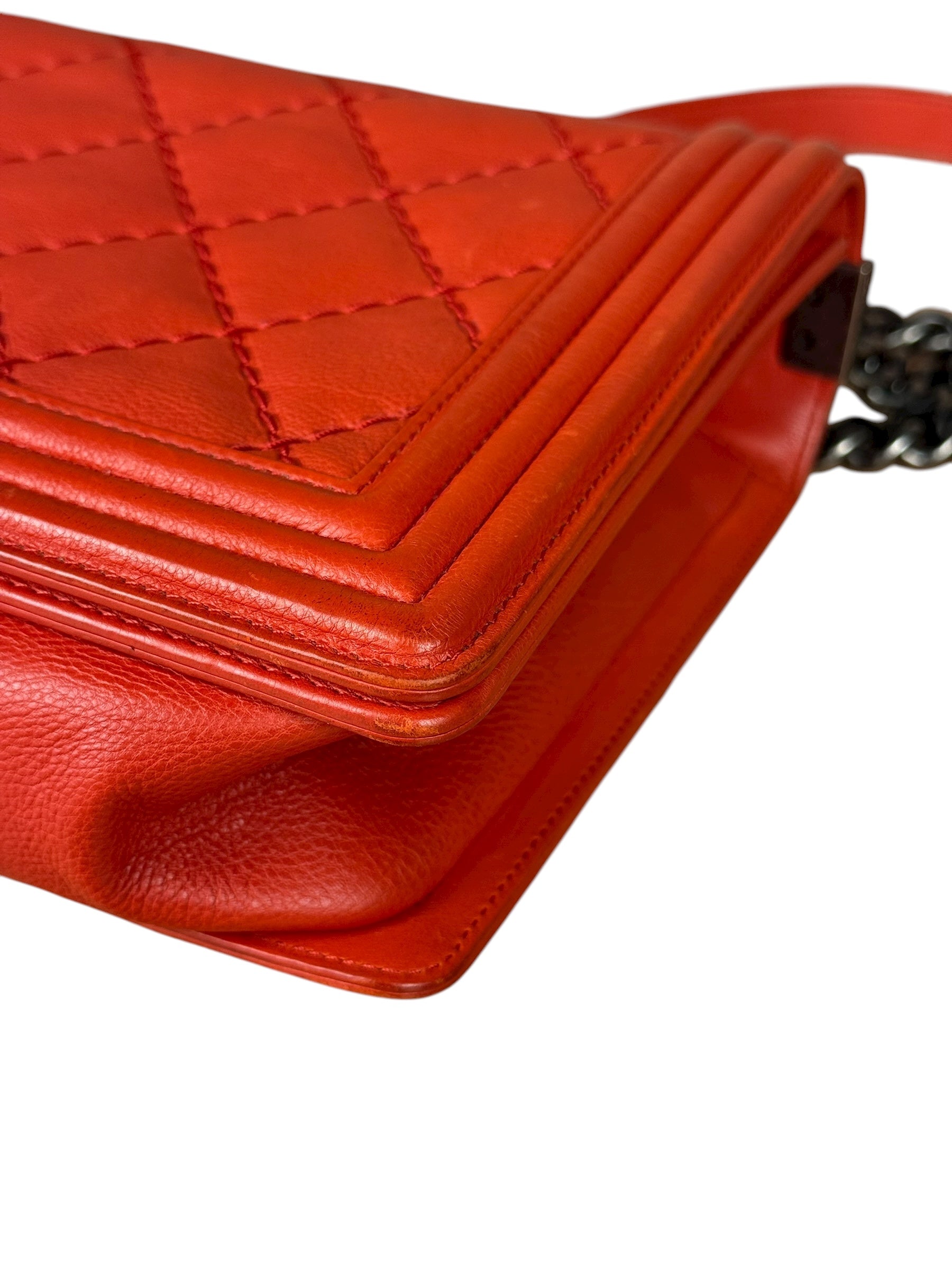 Chanel Quilted Stitch Red Leather Boy Bag 2014