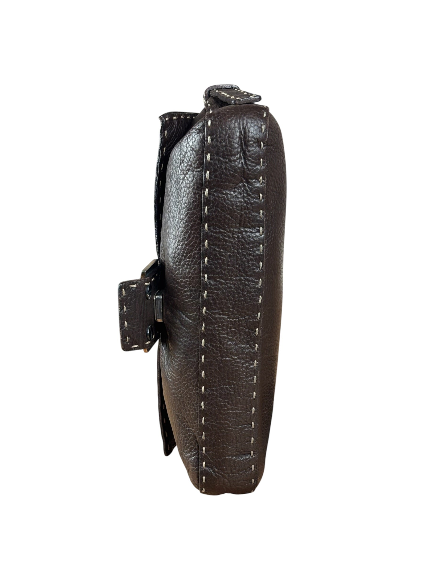 Fendi Selleria Brown Leather Stitched Baguette