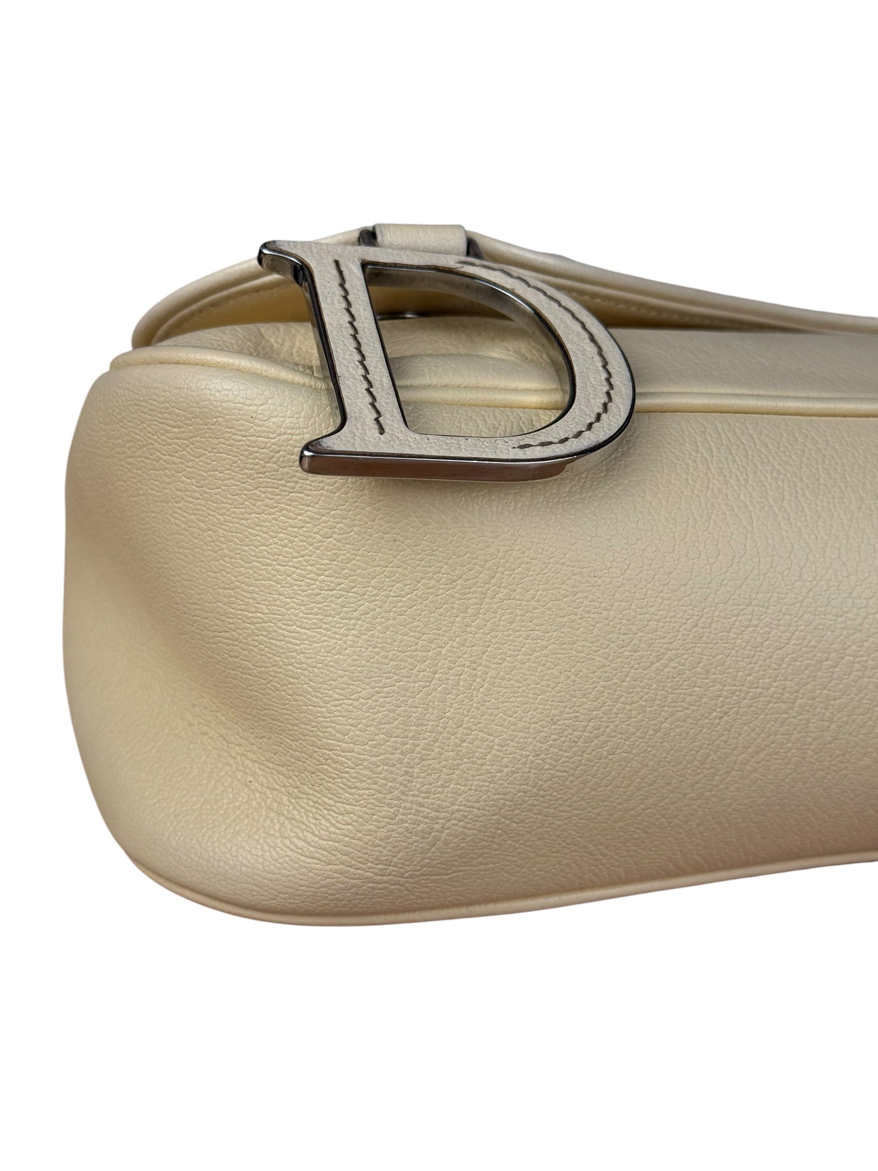 Christian Dior Vintage Beige Leather Stitch Saddlebag