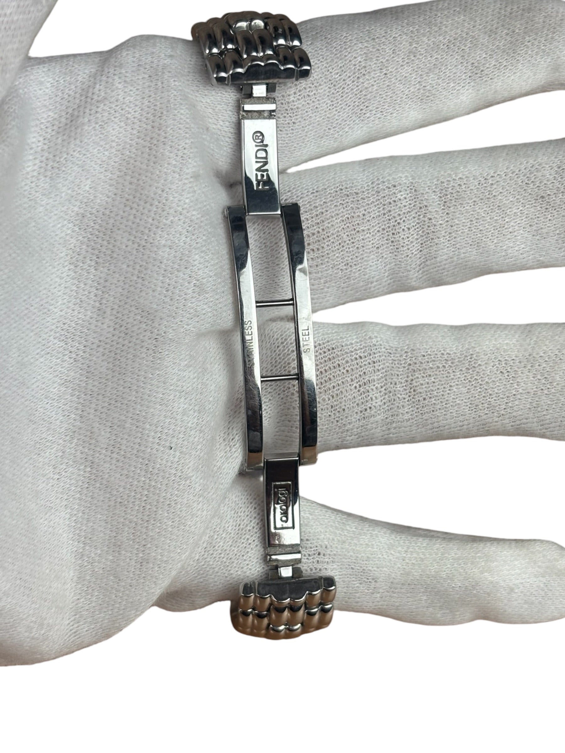 Fendi White Rectangular Dial Stainless Steel Band