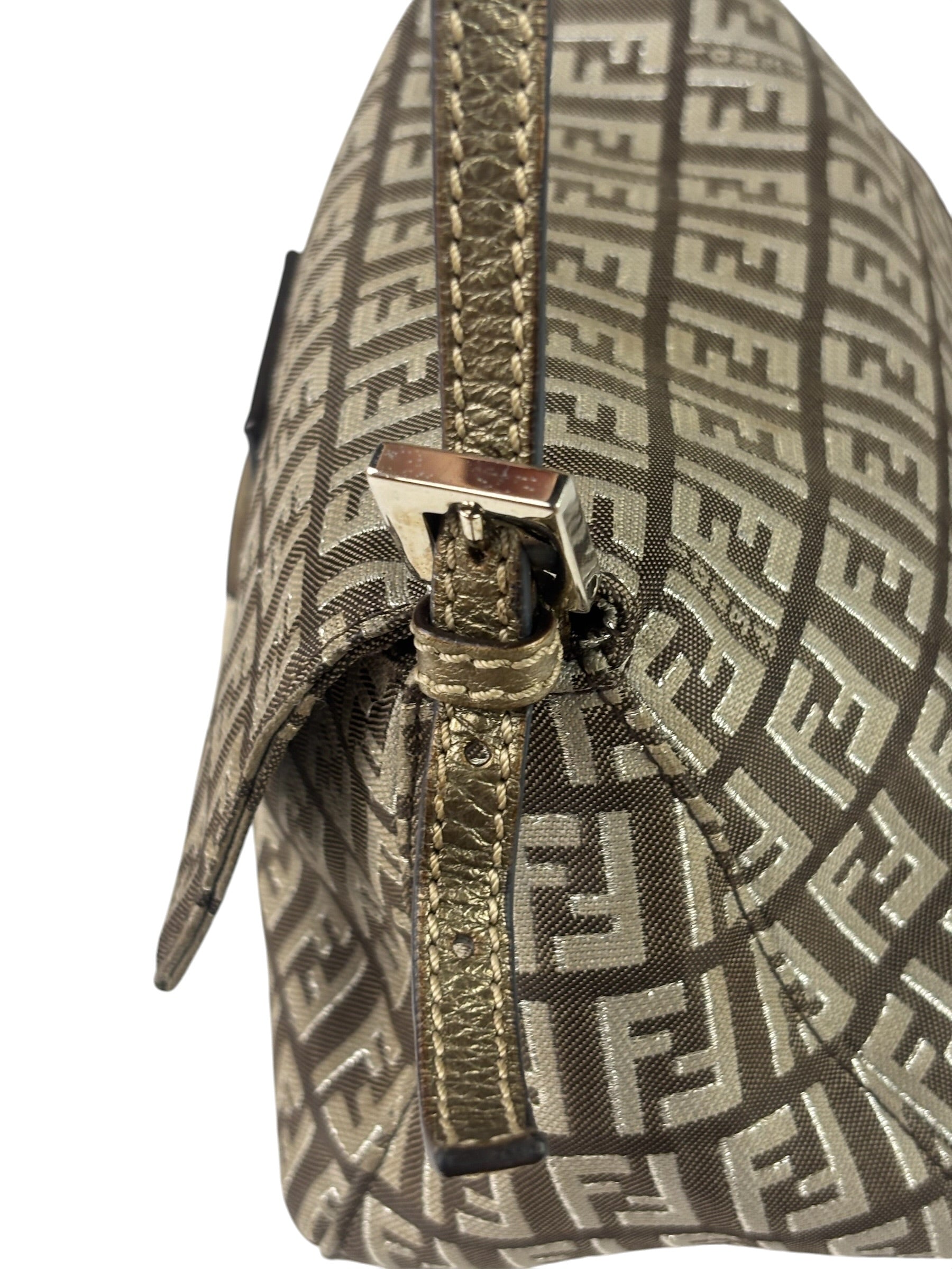 Fendi Brown/Metallic Gold Leather Trim Zucca Baguette