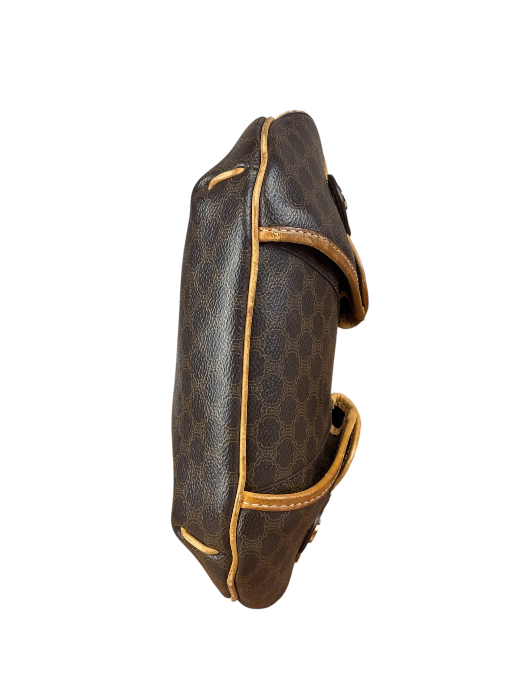 Celine Vintage Leather Macadam Double Pocket Shoulder Bag
