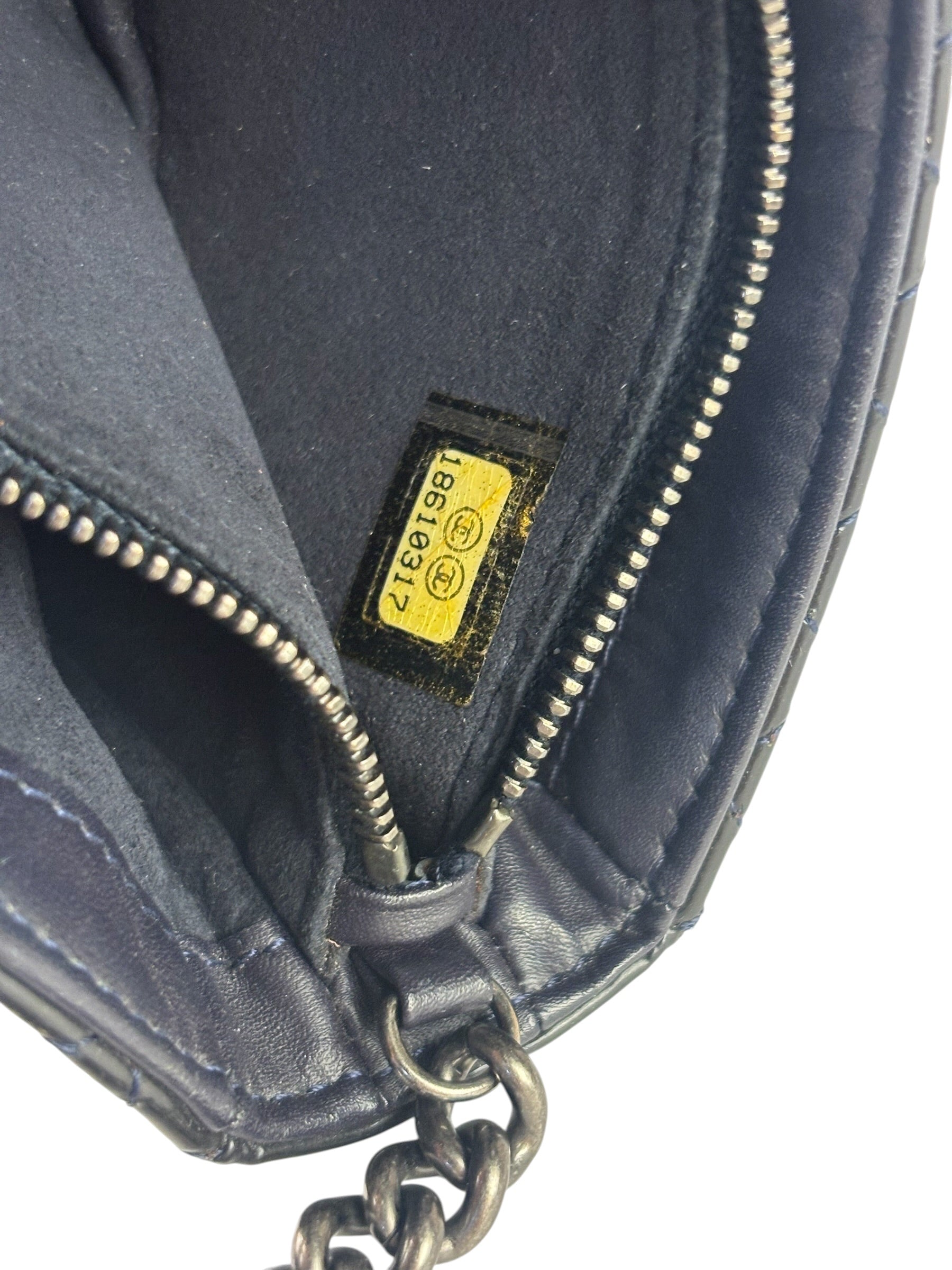 Chanel Navy Patent Leather Matelasse Chain Pouch 2013