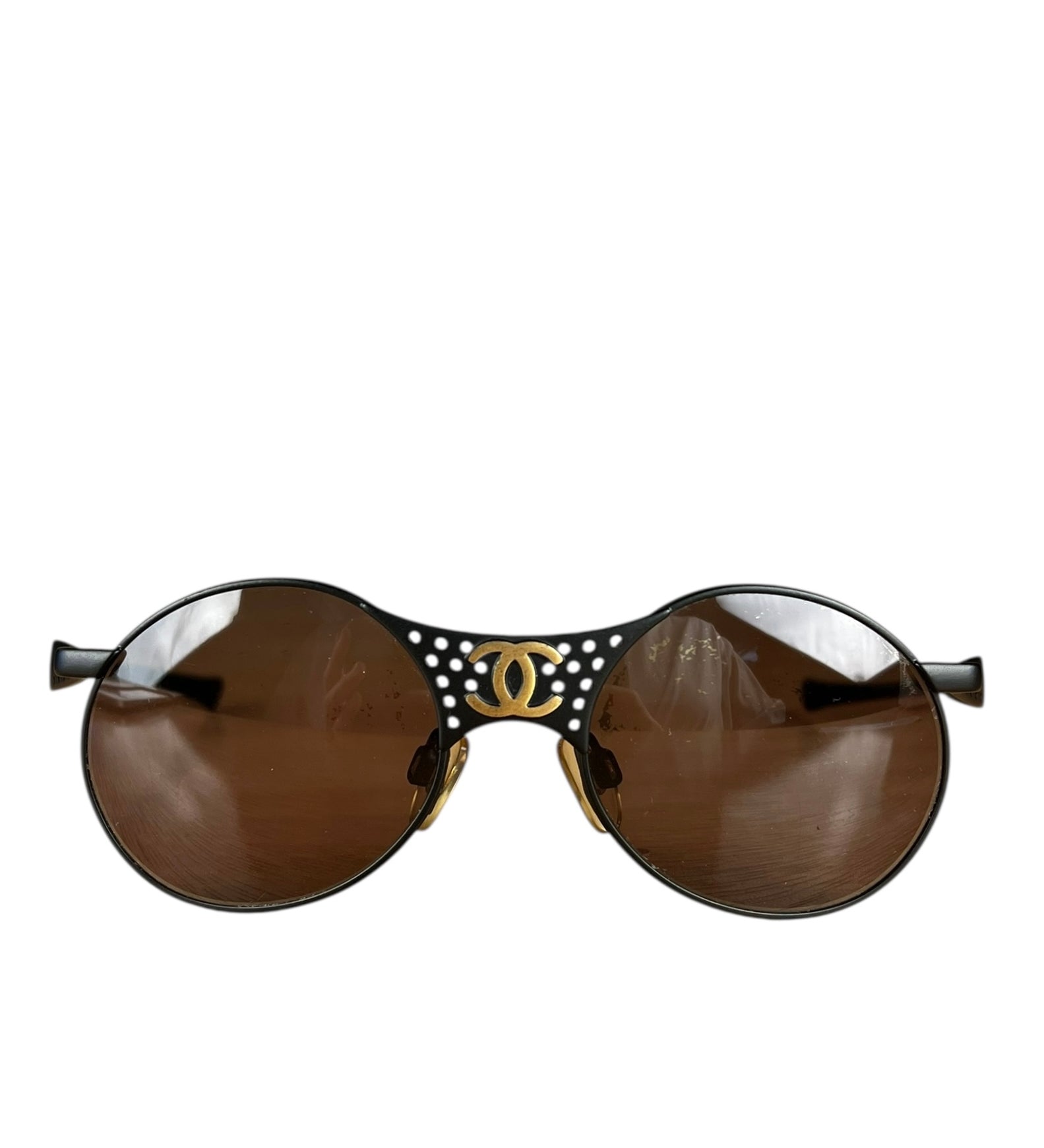 Chanel Steampunk Oval Gold Logo Sunglasses