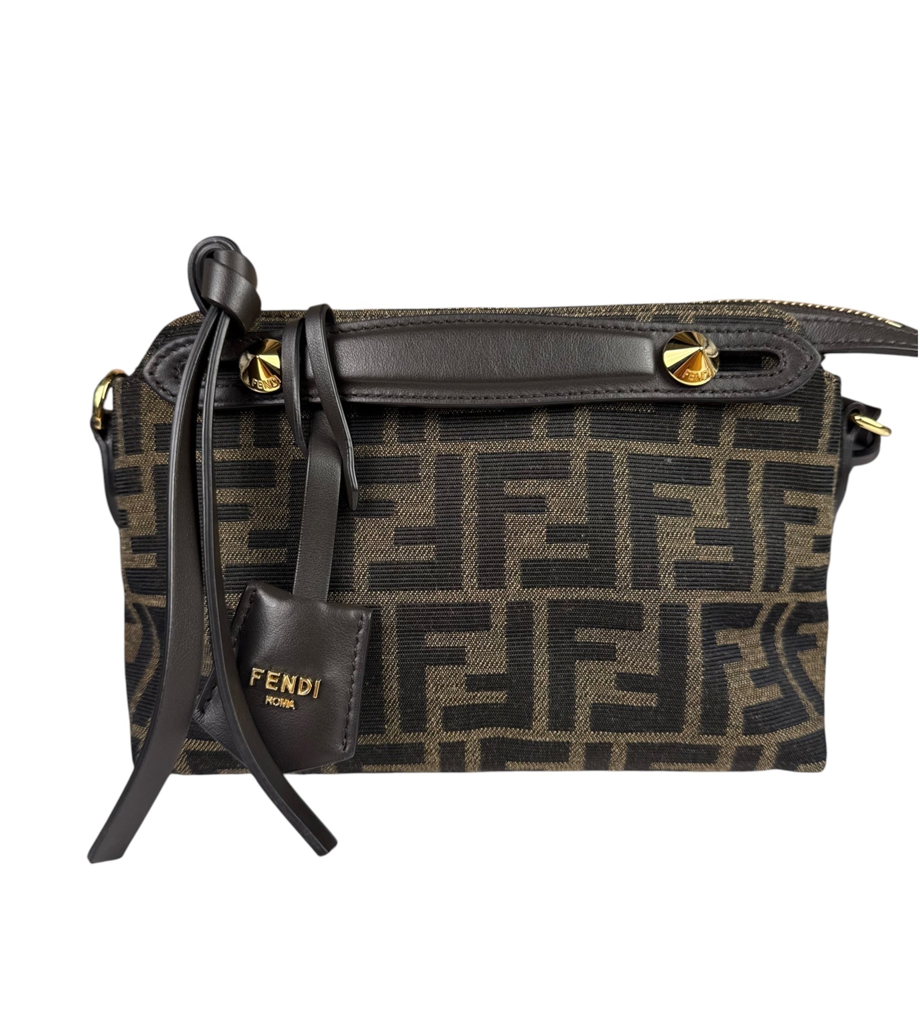 Fendi Brown Leather Trim Zucca By The Way Soft Mini Crossbody