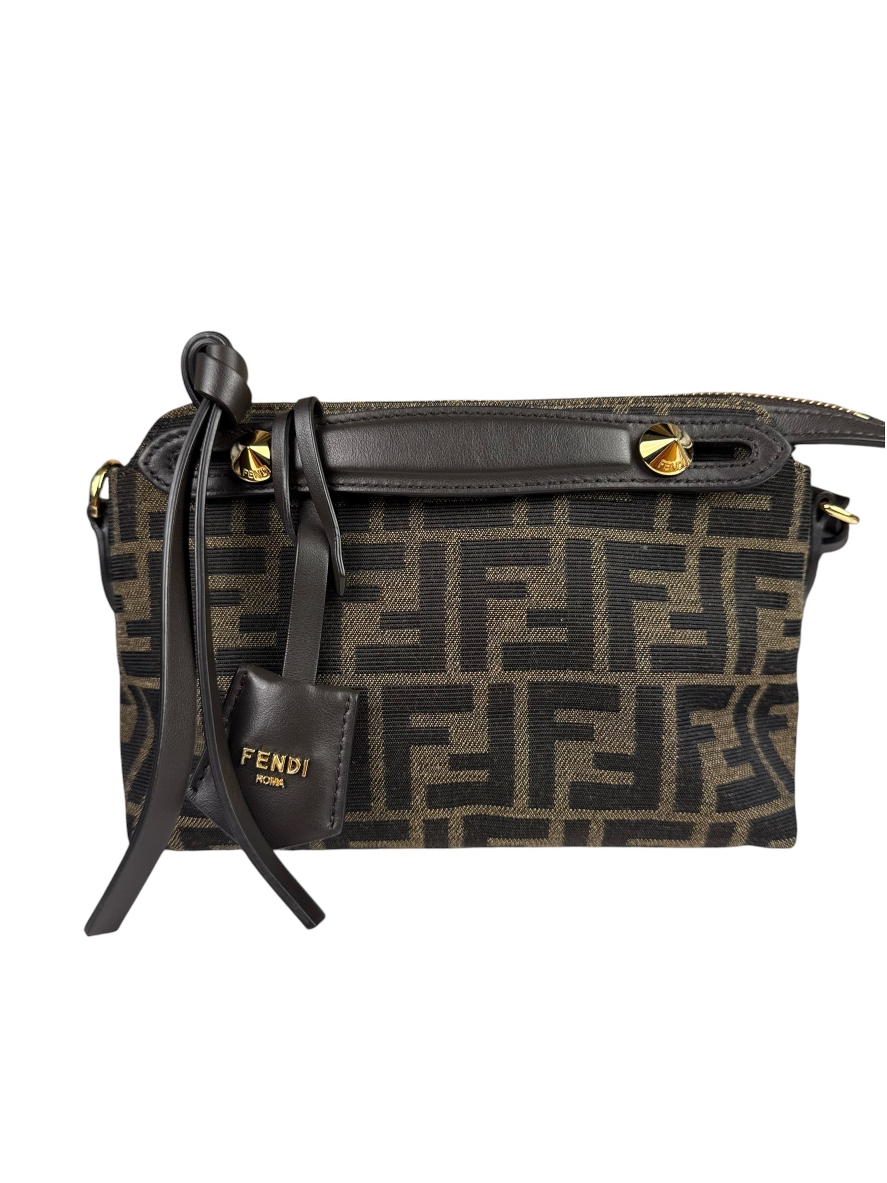 Fendi Brown Leather Trim Zucca By The Way Soft Mini Crossbody