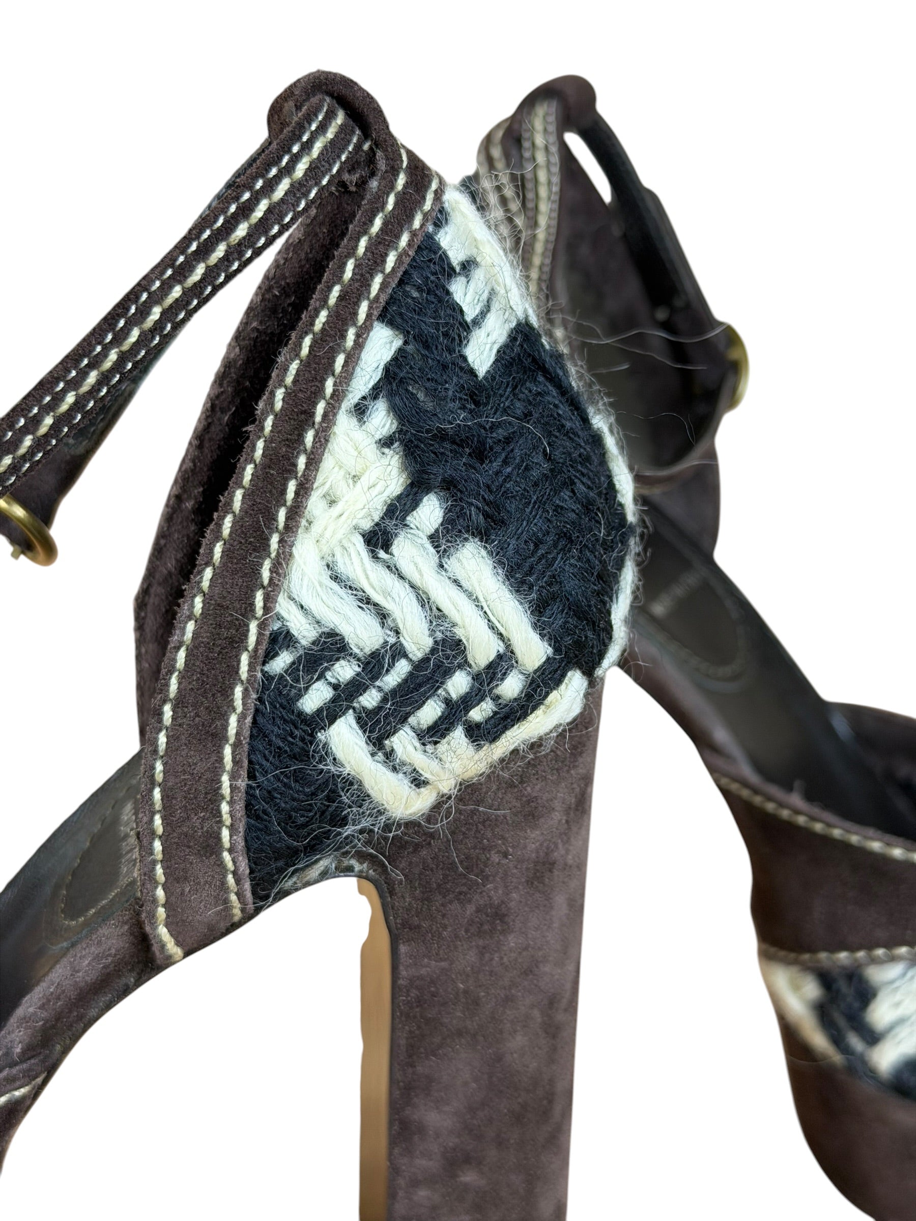 Miu Miu Vintage Woven Tweed Platform Sandals